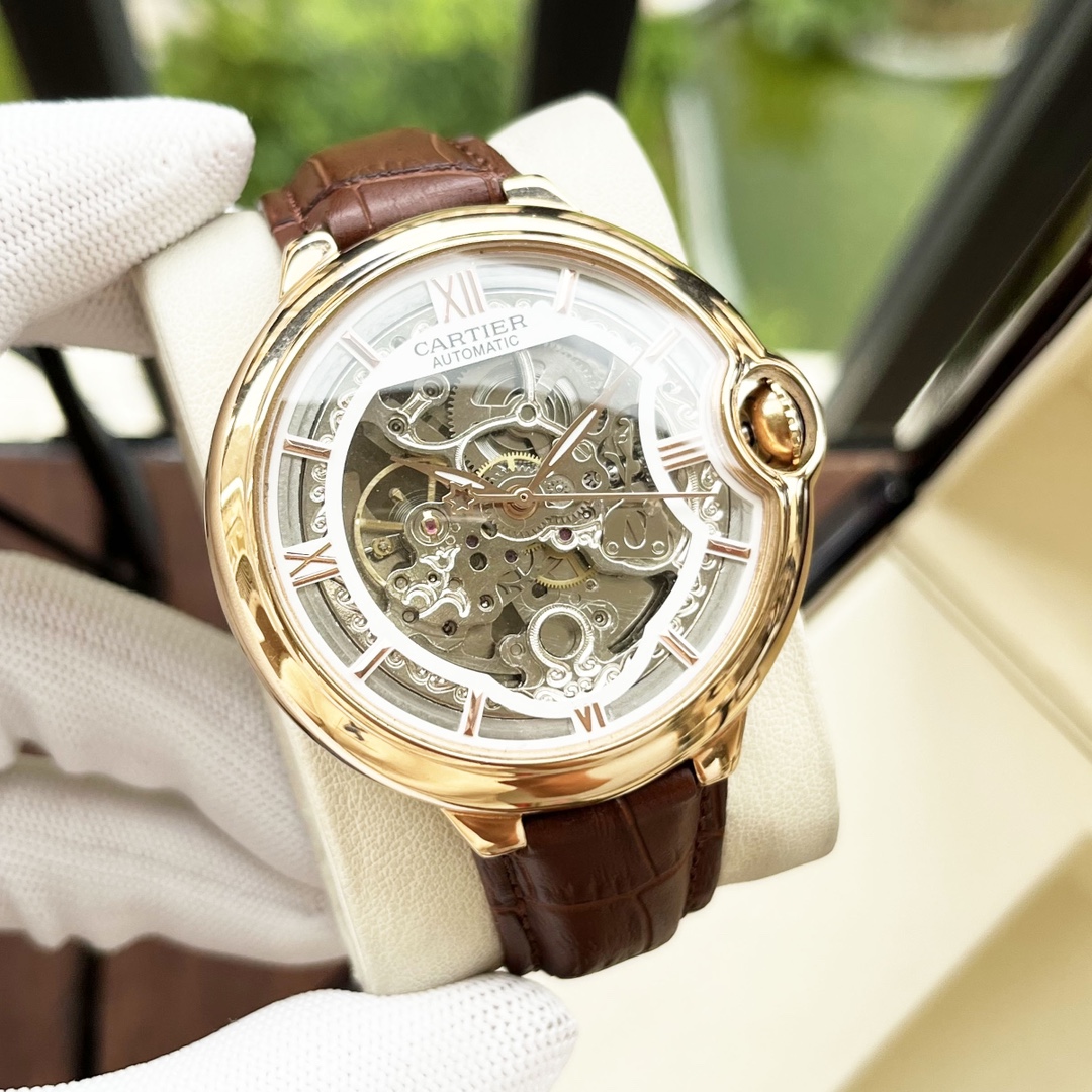Cartier 全新风格 卡地亚-Cartier 男士腕表 全自动机械机芯 矿物强化玻璃 316L精钢表壳 真皮表带 休闲 商务 尺寸:径44mm 厚度12mm