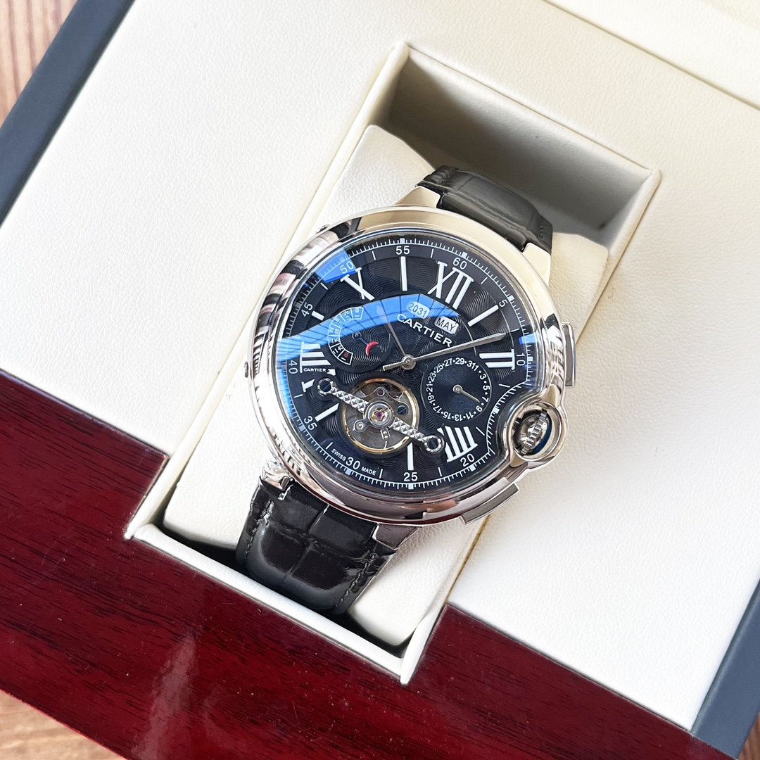 Cartier 白壳 玫瑰金 【全新风格 】卡地亚-Cartier 男士腕表 全自动机械机芯 矿物强化玻璃 316L精钢表壳 真皮表带 休闲 商务 尺寸:径44mm 厚度12mm