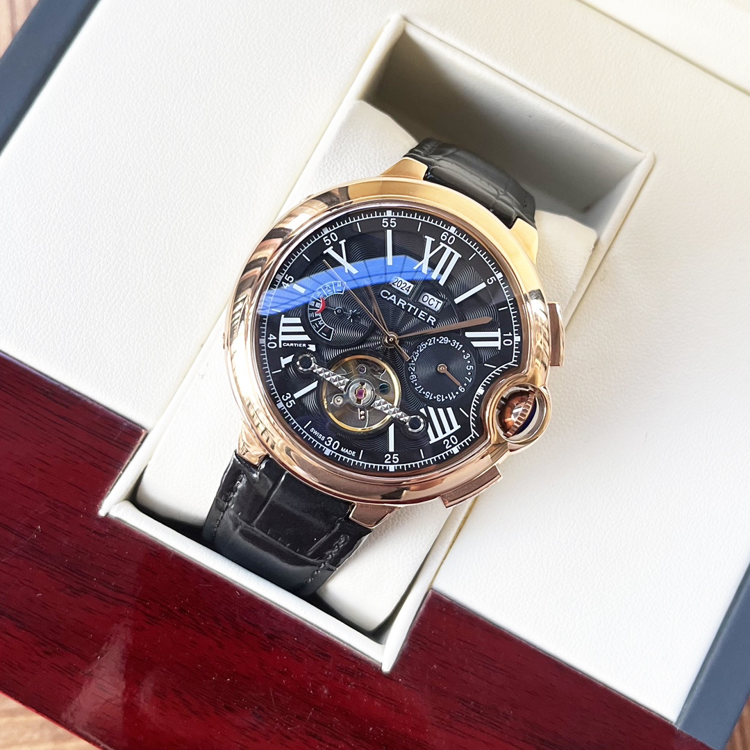 Cartier 白壳 玫瑰金 【全新风格 】卡地亚-Cartier 男士腕表 全自动机械机芯 矿物强化玻璃 316L精钢表壳 真皮表带 休闲 商务 尺寸:径44mm 厚度12mm
