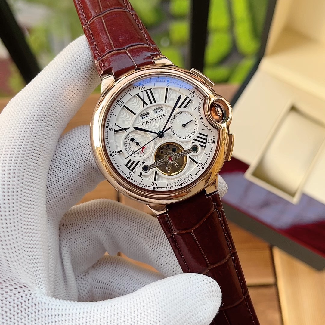 Cartier 全新风格 卡地亚-Cartier 男士腕表 全自动机械机芯 矿物强化玻璃 316L精钢表壳 真皮表带 休闲 商务 尺寸:直径44mm 厚度12mm