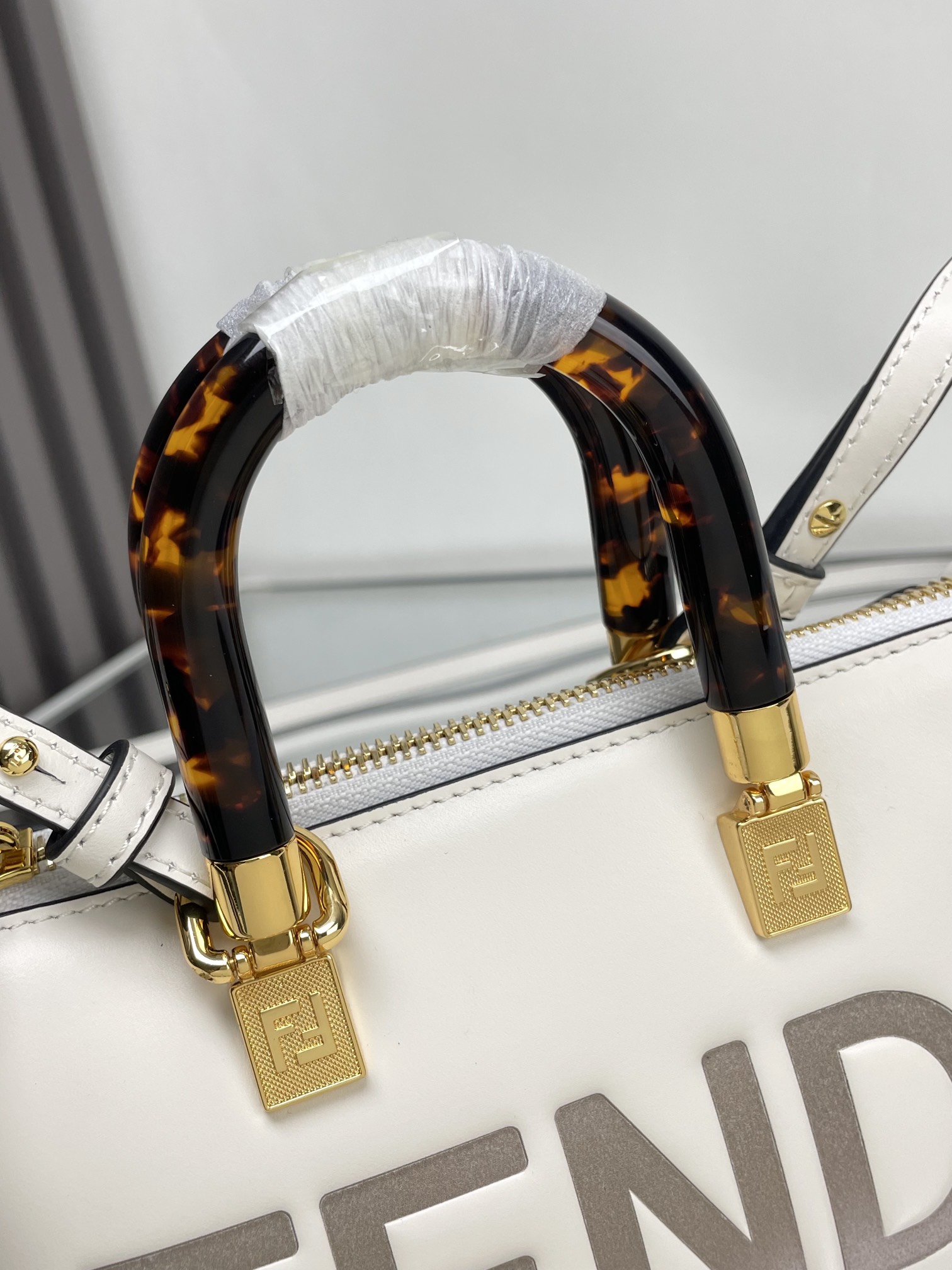 Fendi White Mini By The Way Bag with Tortoiseshell Handles & Shoulder Strap 3 i1712378285 3264 3