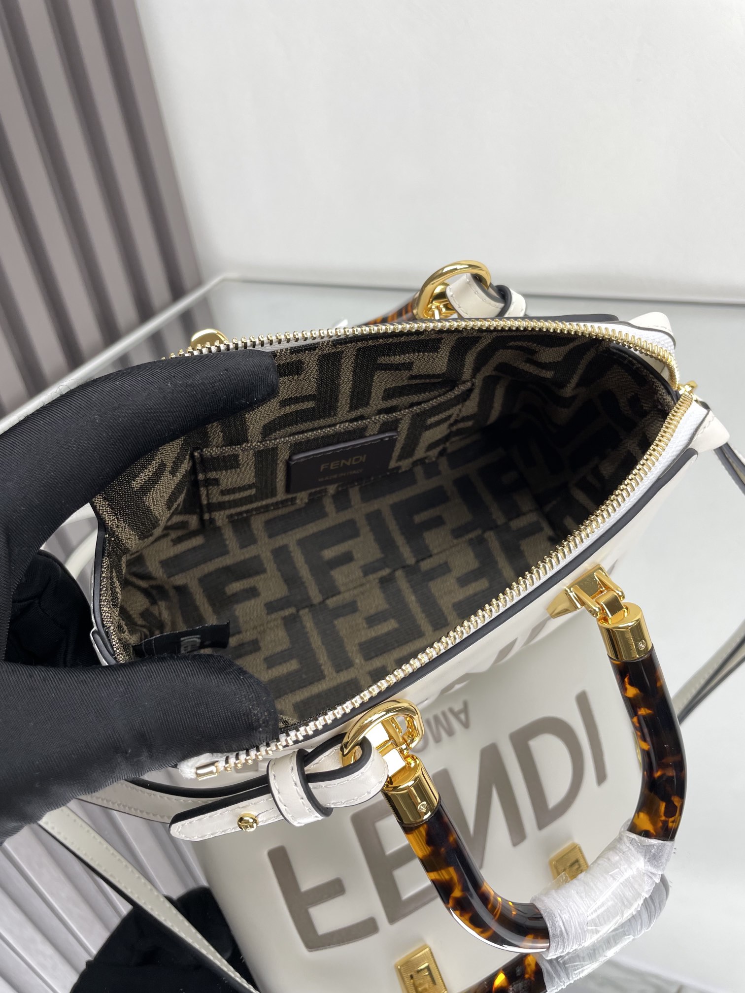 Fendi White Mini By The Way Bag with Tortoiseshell Handles & Shoulder Strap 6 i1712378285 9348 4