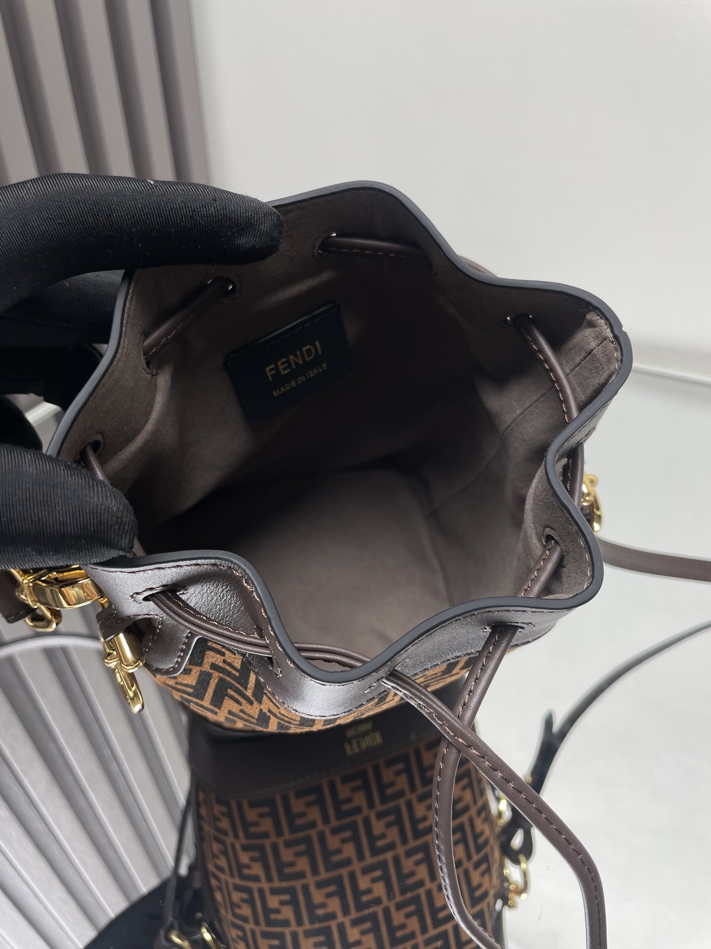 Fendi Mon Tresor Mini Bucket Bag with FF Suede – Iconic Design, Compact Size 7 i1712413805 5437 1