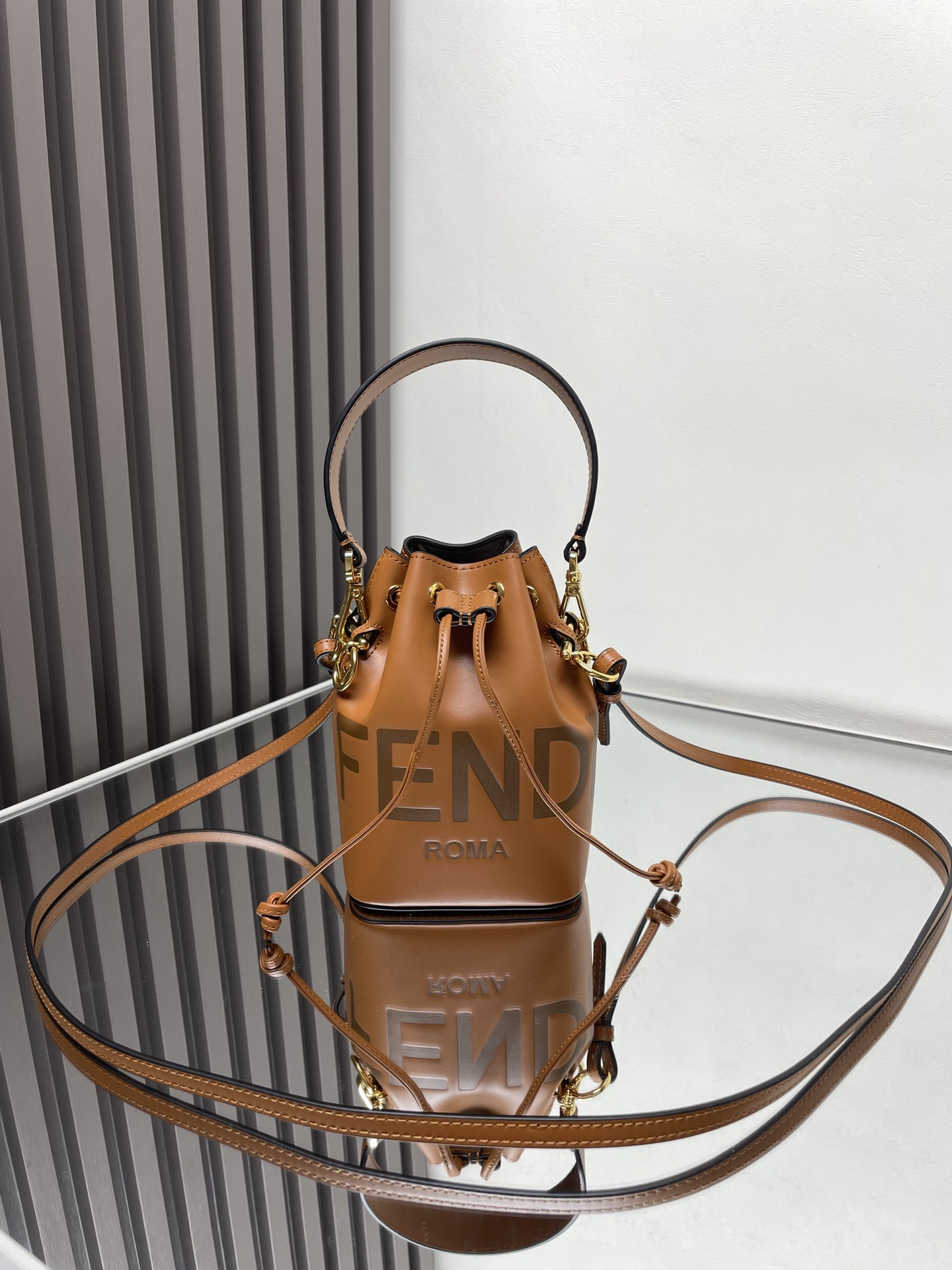 Fendi Mon Tresor Mini Bucket Bag Italian Leather with Embossed Logo