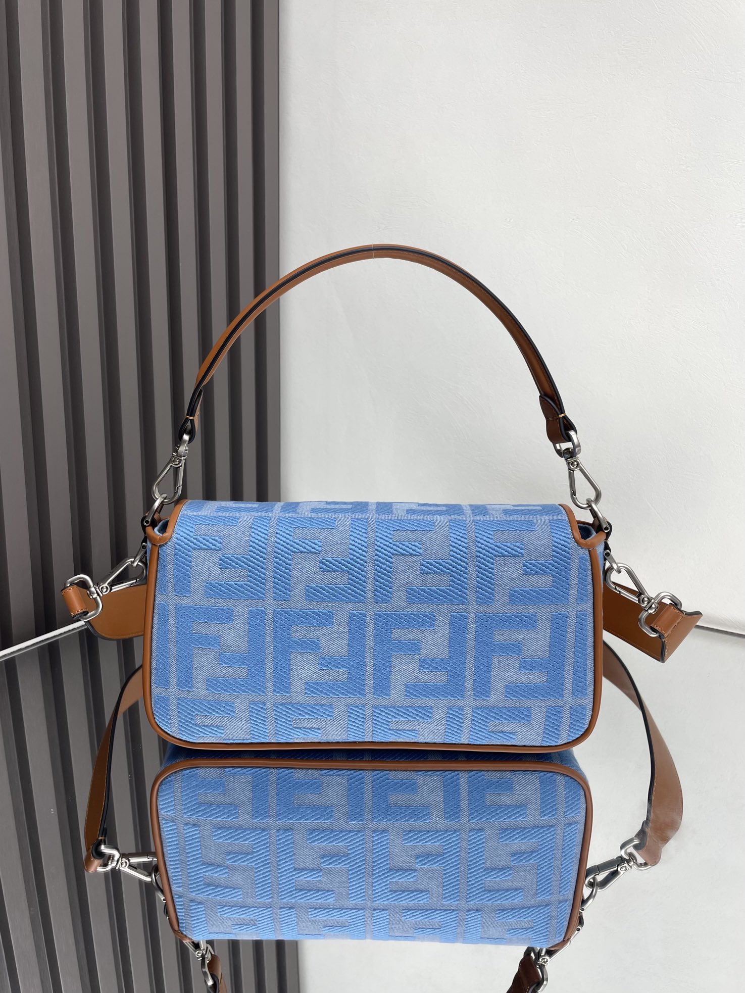 Fendi Baguette Handbag, Stylish Shoulder Bag with Signature FF Logo, Blue 6 i1712762221 4859 3