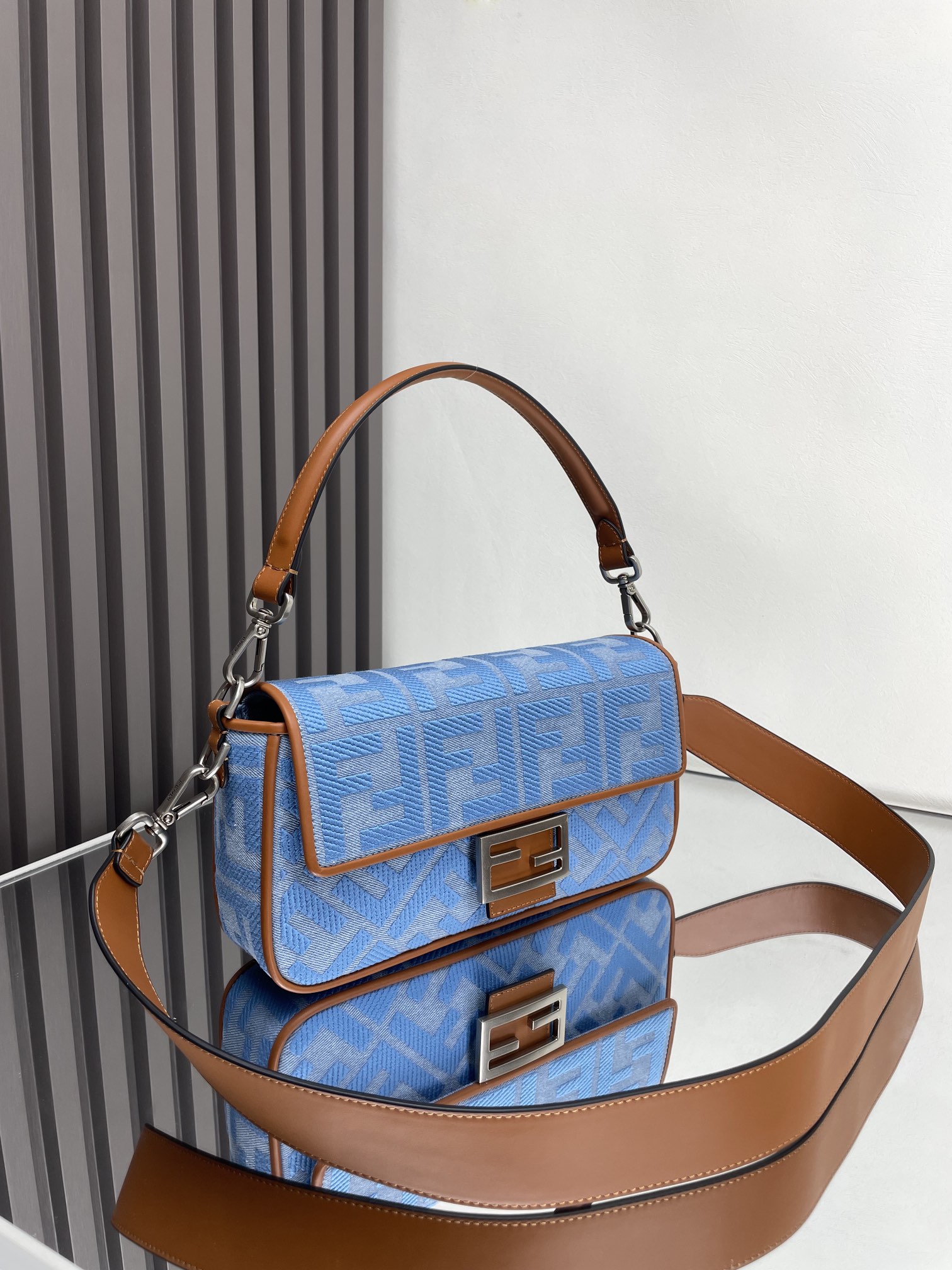 Fendi Baguette Handbag, Stylish Shoulder Bag with Signature FF Logo, Blue 2 i1712762221 5109 1
