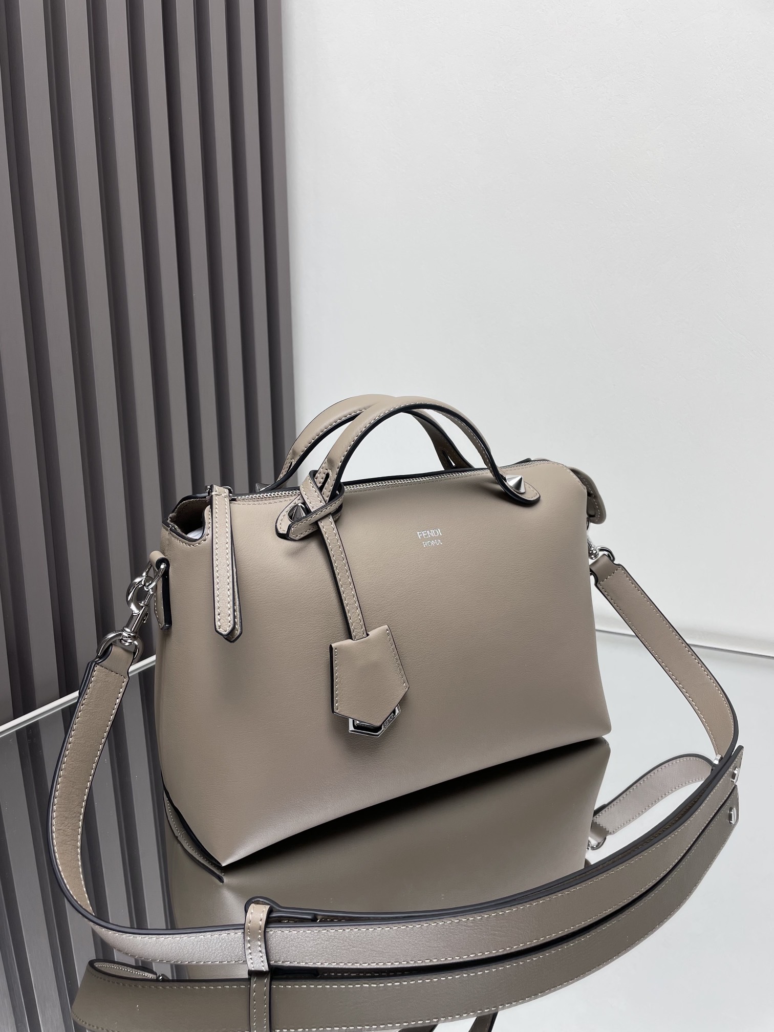 Fendi By The Way Boston Bag - Taupe Leather Satchel with Adjustable Strap 3 i1715350993 5971 3