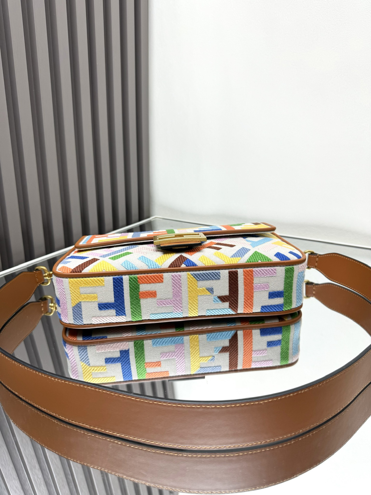 Fendi Baguette Rainbow Embroidered Denim Shoulder Bag with Double F Logo 5 i1719295066 1218 0
