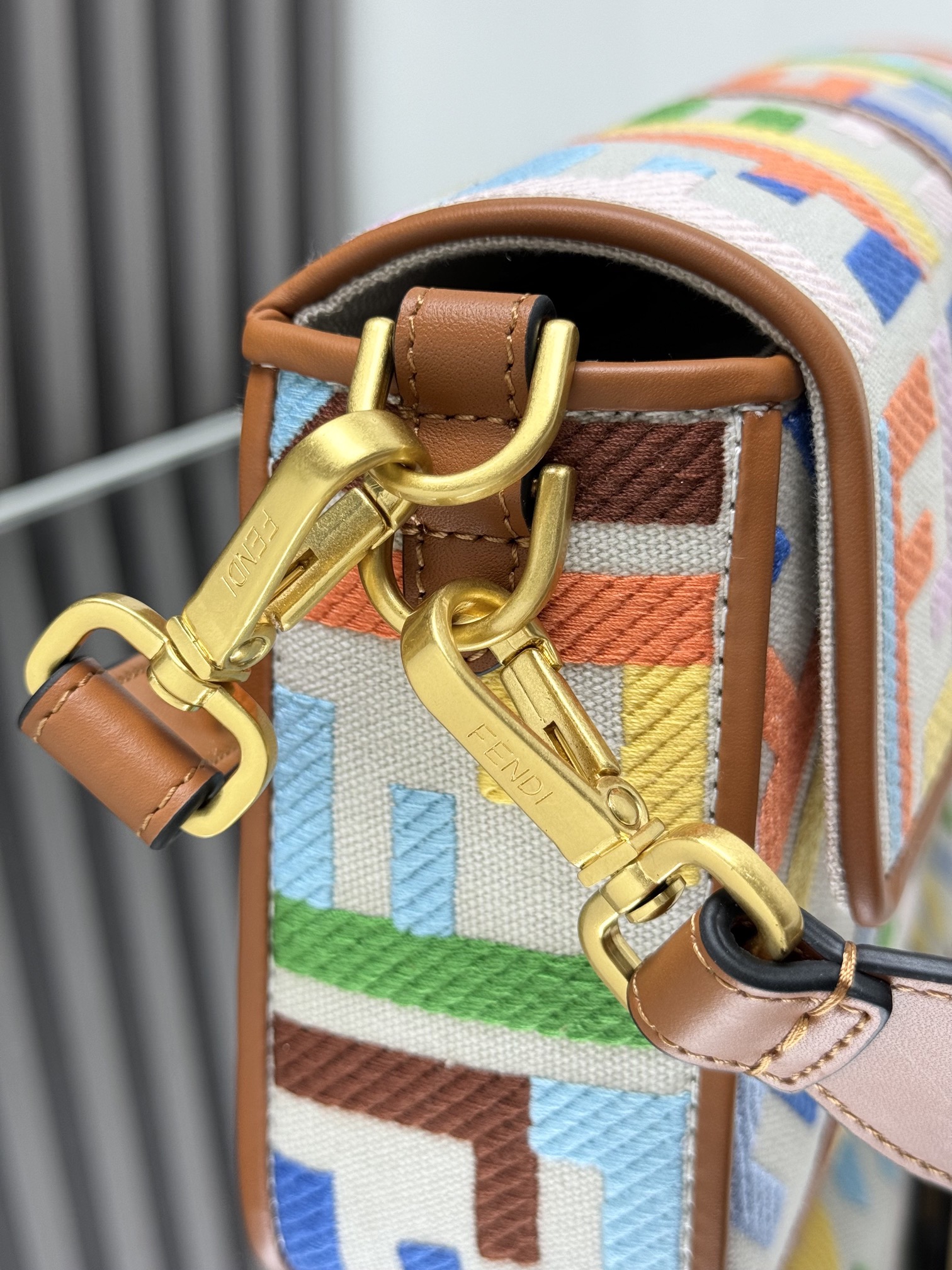 Fendi Baguette Rainbow Embroidered Denim Shoulder Bag with Double F Logo 7 i1719295066 328 0
