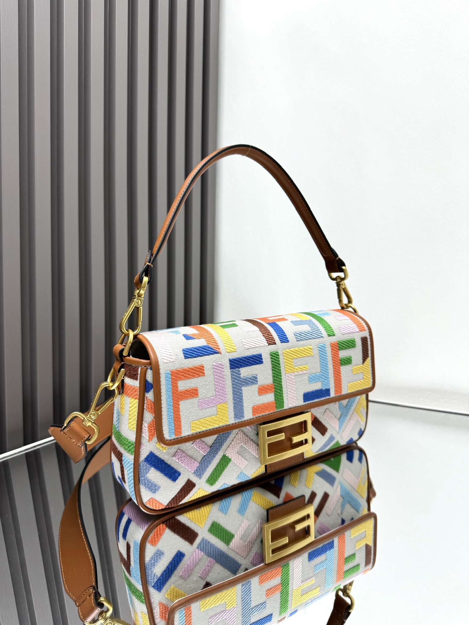 Fendi Baguette Rainbow Embroidered Denim Shoulder Bag with Double F Logo 3 i1719295066 6619 0