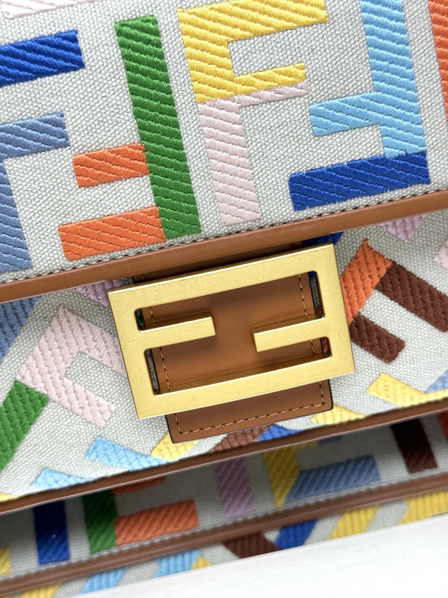 Fendi Baguette Rainbow Embroidered Denim Shoulder Bag with Double F Logo 6 i1719295067 2127 0