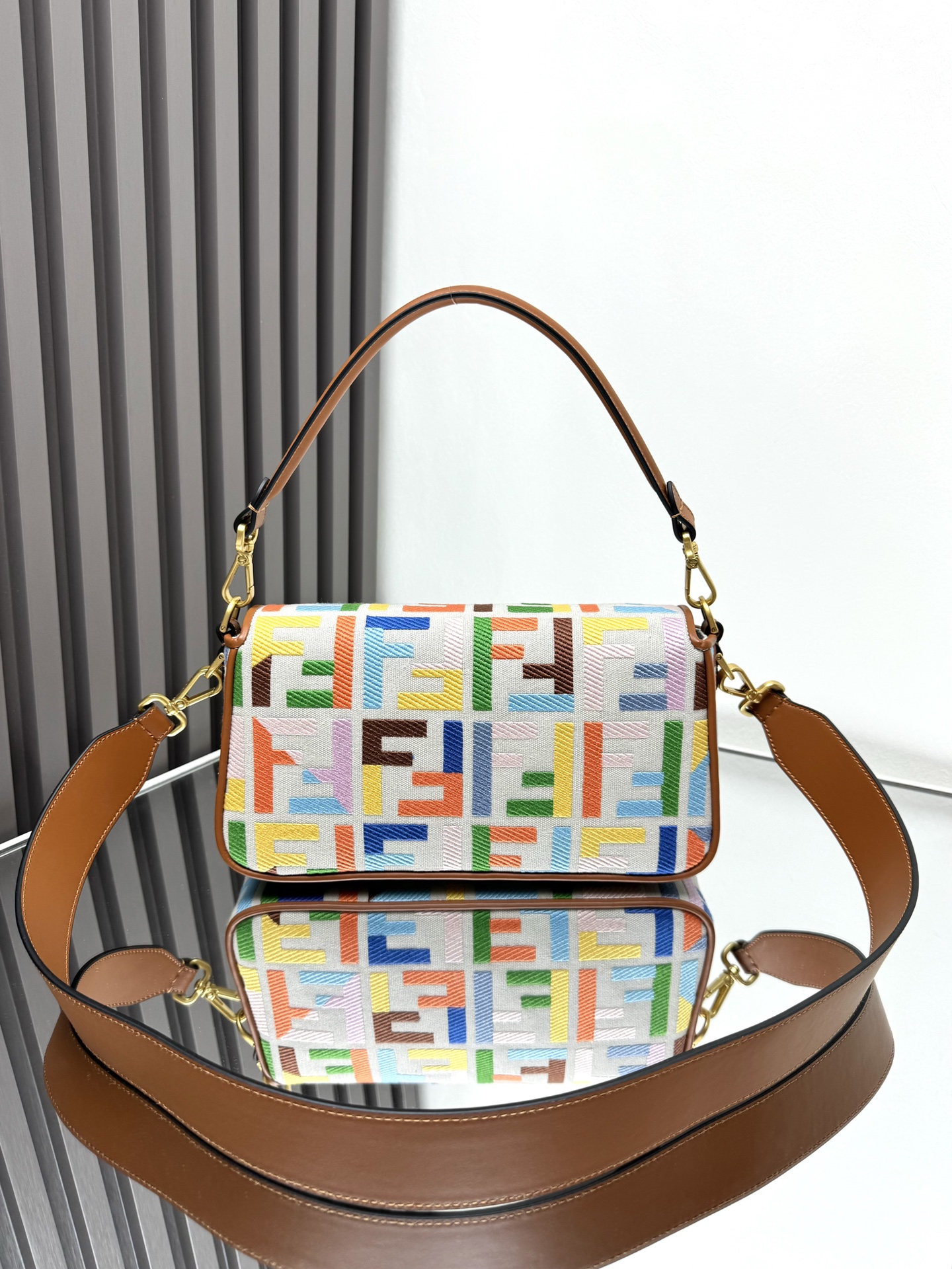 Fendi Baguette Rainbow Embroidered Denim Shoulder Bag with Double F Logo 4 i1719295067 2369 0