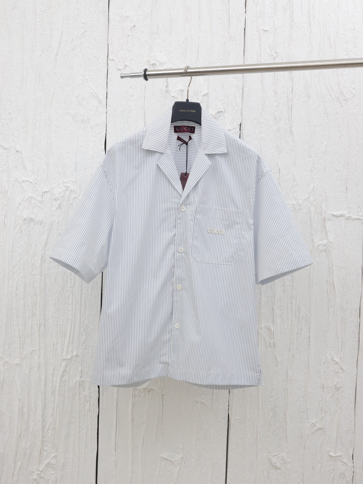 Gucci*/Gucci 25ss nueva camisa de manga corta a rayas con logotipo de letras. Tallas: 46/48/50/52