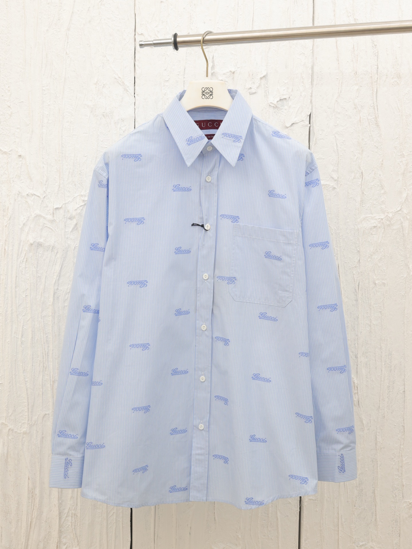 Gucci*/Gucci 25ss Nueva camisa de popelín de algodón a rayas, confeccionada en tejido de algodón azul, con bolsillo de …