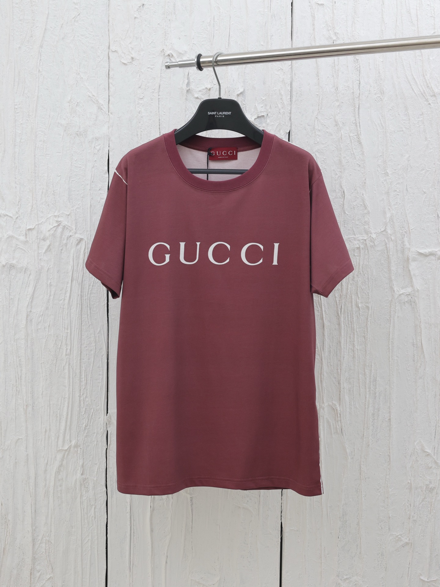 Gucci*/Gucci 25SS nueva camiseta de manga corta de algodón tejido con letras estampadas. Tallas: S/M/L/XL