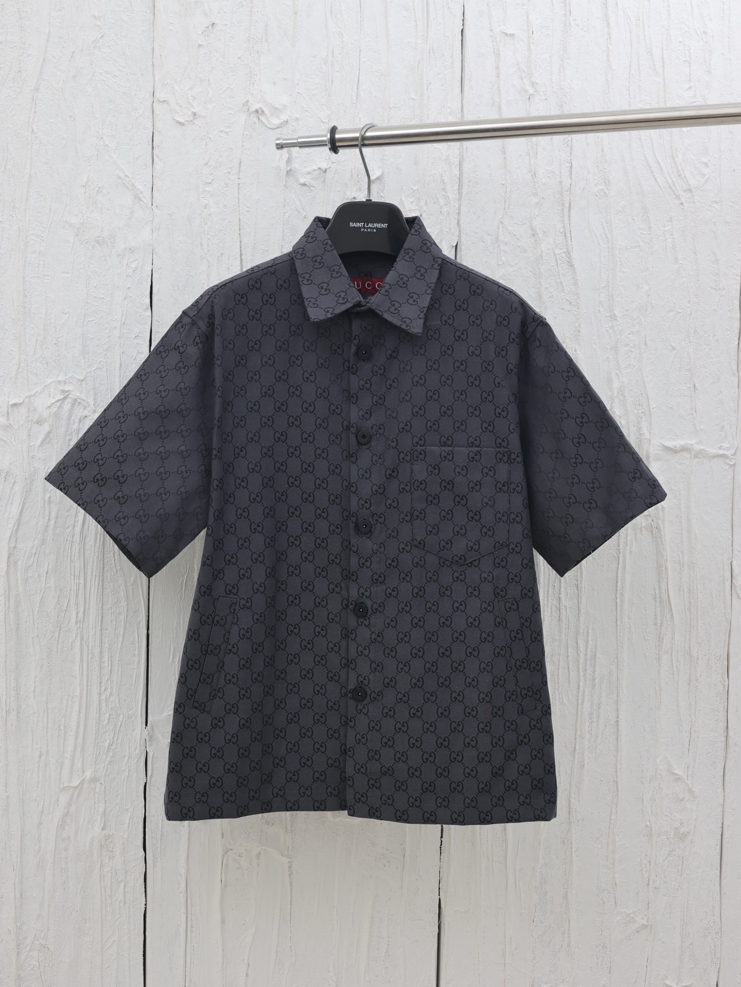 Gucci*/Gucci 25SS camisa de manga corta de lona con jacquard GG. Tallas: S/M/L/XL