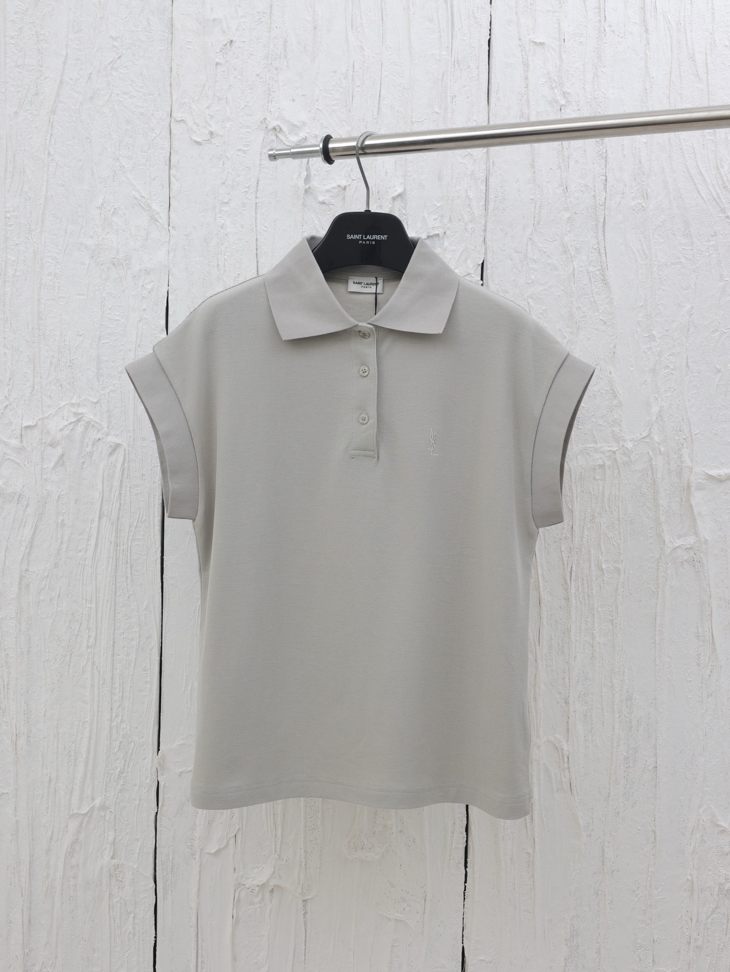 Saint Lauren*/Nueva polo YSL con bordado de logotipo. Tejido piqué personalizado, 98% algodón y 2% elastano, …