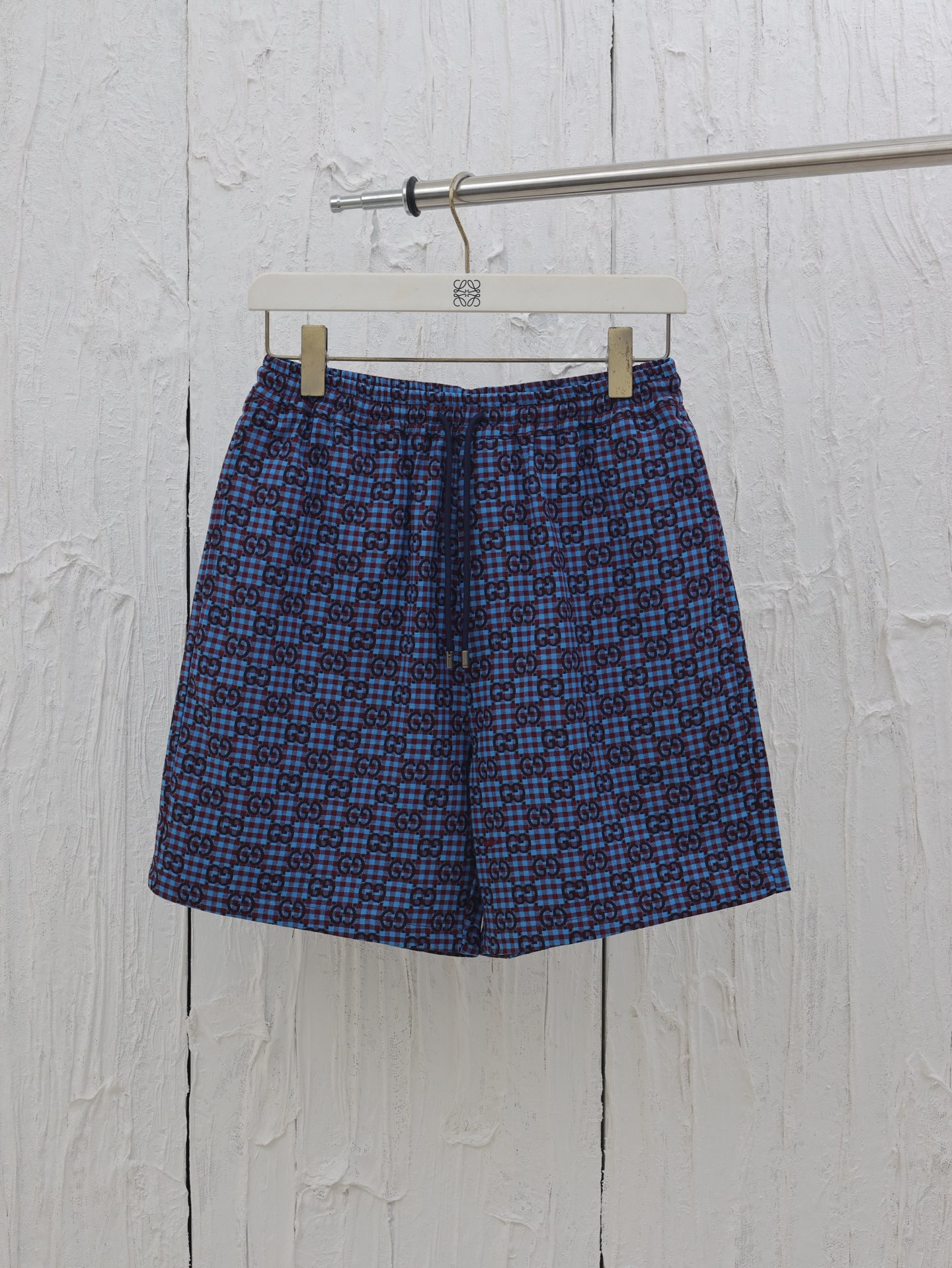 Gucc*/Gucci 25SS monogram full print drawstring casual shorts. Custom woven double G jacquard fabric, high-quality matc…