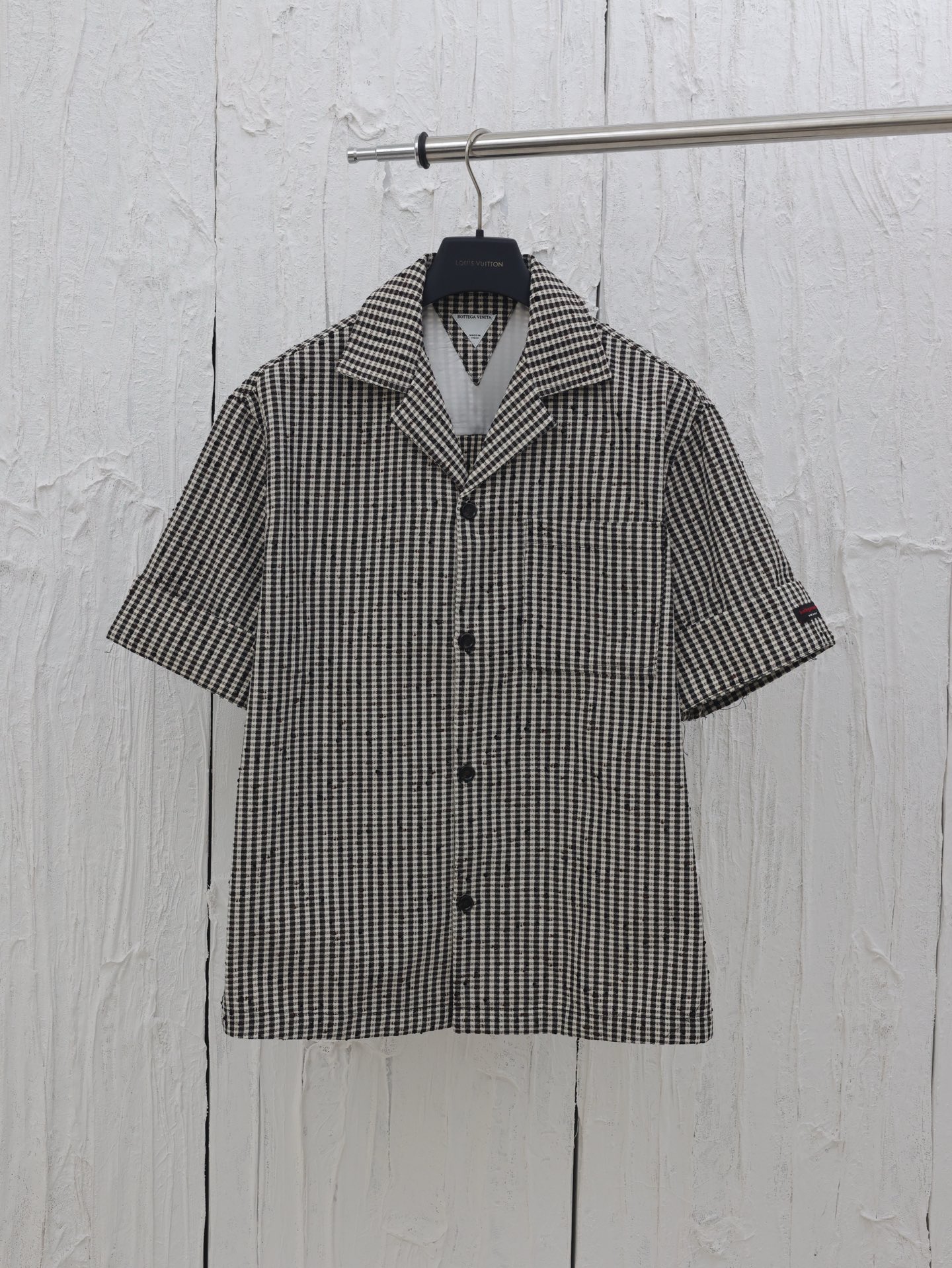 BV*/25SS nueva camisa de manga corta con estampado de pata de gallo. Tejido de pata de gallo en sarga personalizado, co…