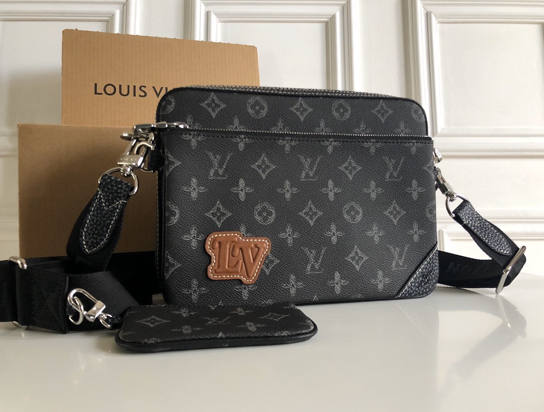 Louis Vuitton Crossbody & Shoulder Bags Messenger Bags Black Monogram Eclipse Cowhide M46340