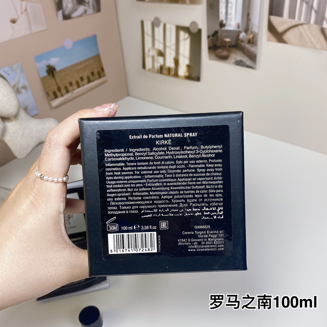 95💰原单品质
蒂齐纳·泰伦斯罗马之南100ml
Tiziana Terenzi Kirke, 2015
品牌：蒂齐纳·泰.
调香师：Paolo Terenzi
属性：中性香
香调：果香西普调
前调：百香果桃子梨树莓醋栗叶沙子
中调：铃兰
后调：麝香檀香木香草广藿香天芥菜