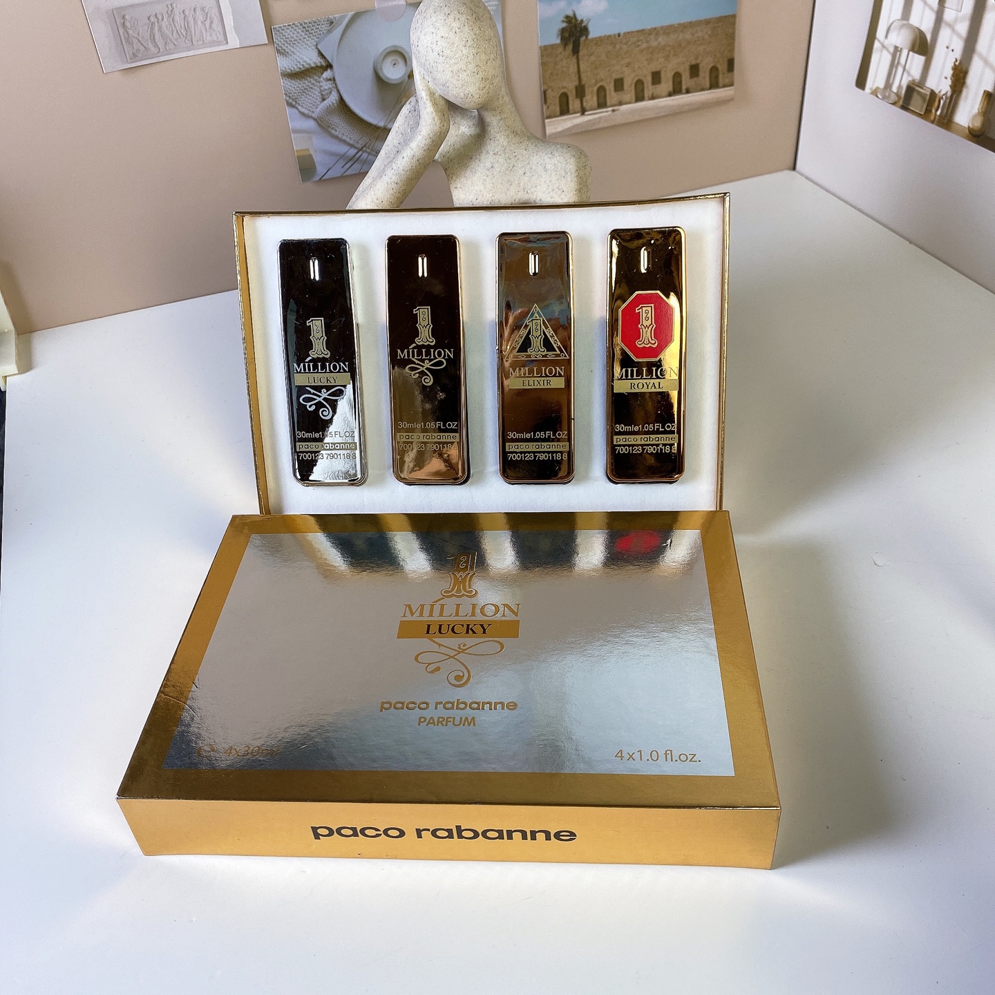 75! Paco Rabanne Million Men's Deluxe Sample Set of 4, 30ml each, with spray nozzle, includes: 1 Million, Royal Red No.…