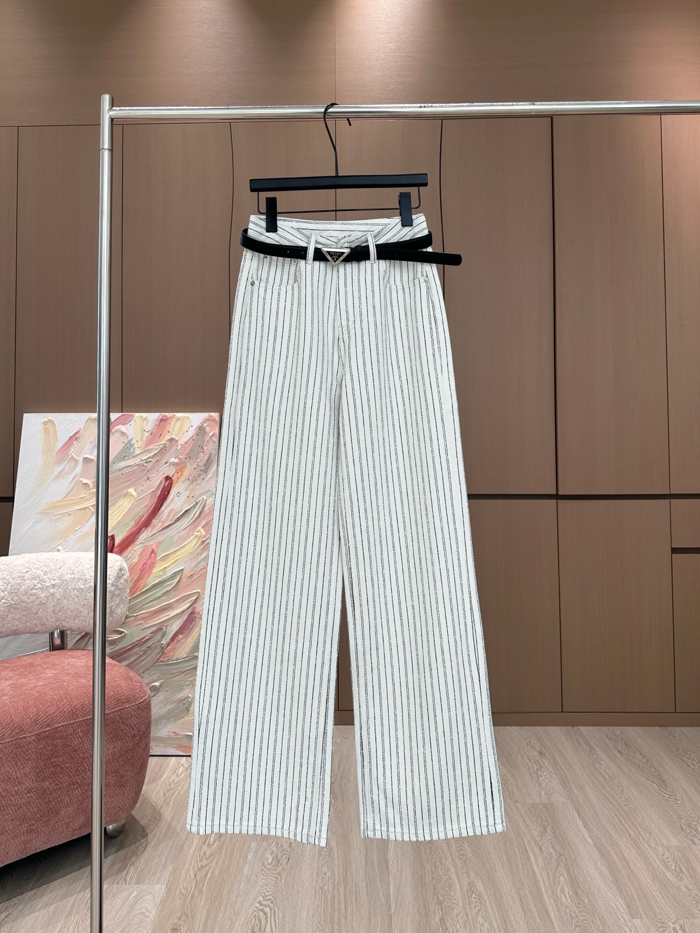 NO:308608,Prad *25 early spring new original custom design Korean simple striped rear pocket label retro high waist wide-leg jeans with belt/striped white SML A,,prada,jeans,alexander wang19860909Prad *25早春新款原创定制设计韩系简约条纹后口袋贴标复古高腰阔腿牛仔裤配腰带/条纹白 SML A,,prada,jeans,alexander wang,Women's clothing