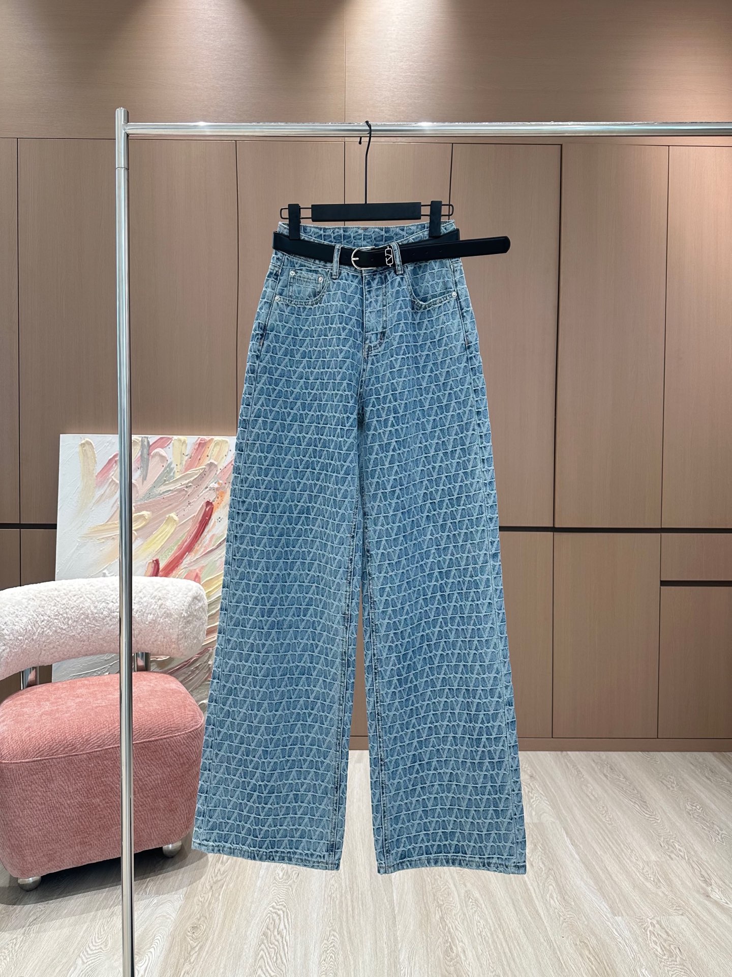 NO:329260,Val*25 early spring new original custom retro jacquard design full print high waist wide-leg jeans with belt/color Blue SML, jeans, alexander wang19860909Val*25早春新款原创定制复古提花设计满印高腰阔腿牛仔裤配腰带/颜色 蓝色SML,,jeans,alexander wang,Women's clothing