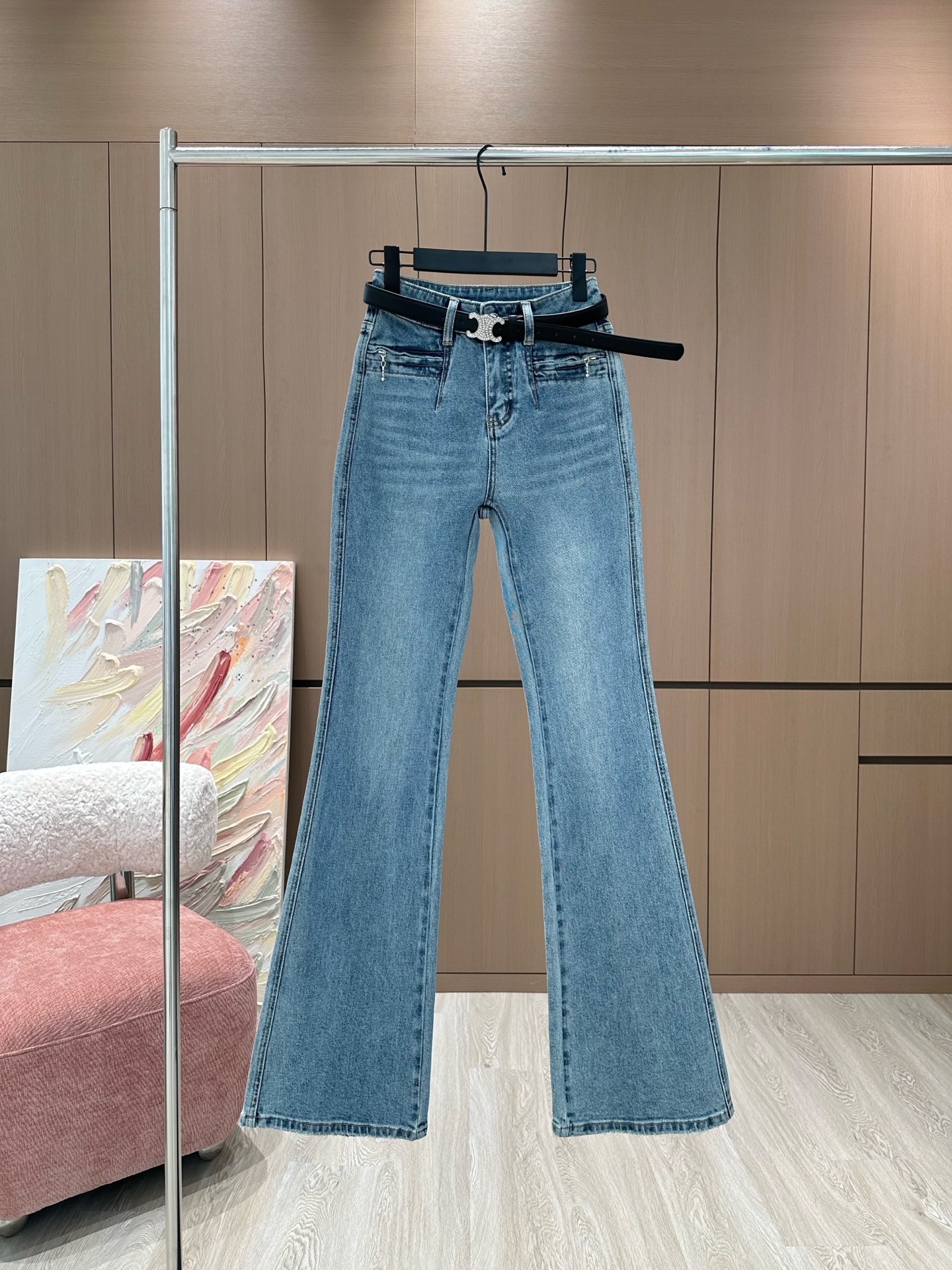 NO:326529,CE 25 early spring new original custom American fashion brand design double pocket zipper high waist slim and slim micro flared jeans with diamond buckle belt/denim blue, jeans, alexander wang19860909CE 25早春新款原创定制美式潮牌设计双口袋拉链高腰修身显瘦微喇叭牛仔裤配钻扣腰带/牛仔蓝,,jeans,alexander wang,Women's clothing