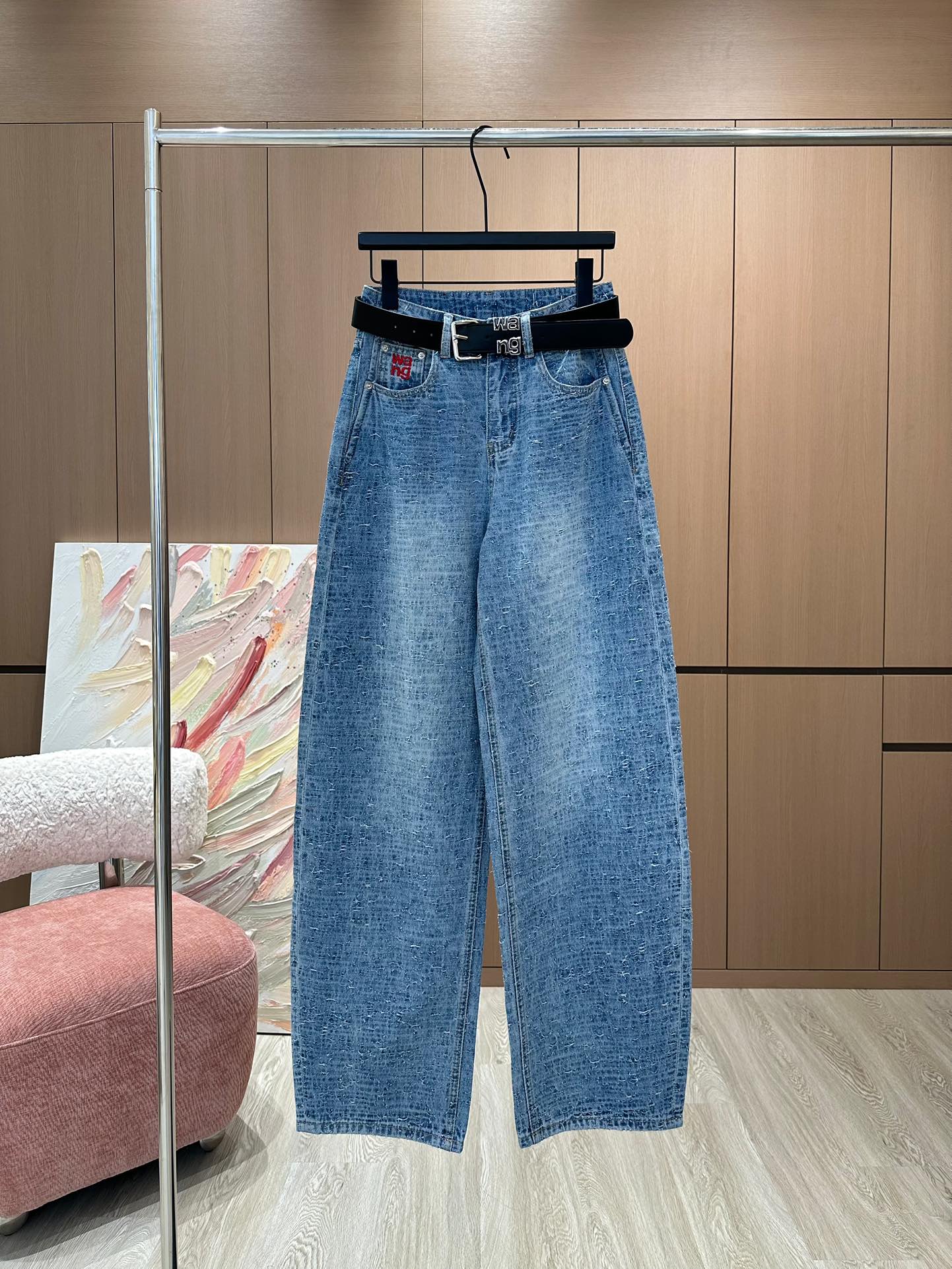 NO:326532,Alex*Wang 25 early spring new original custom design embroidered American retro washing old jeans loose wide-leg pants with belt/blue SML AA, jeans,alexander wang19860909Alex*Wang 25早春新款原创定制设计刺绣美式复古水洗做旧牛仔裤宽松阔腿裤配腰带/蓝色 SML AA,,jeans,alexander wang,Women's clothing