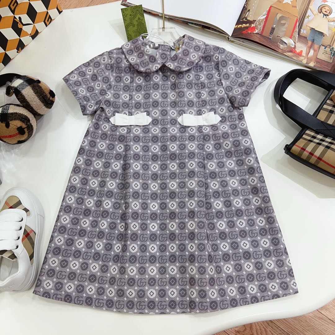 Gucci Kids Grey Geometric Print Dress - Designer Fashion for Girls, Sizes 100-150 1 i1735399674817 3304 0 0