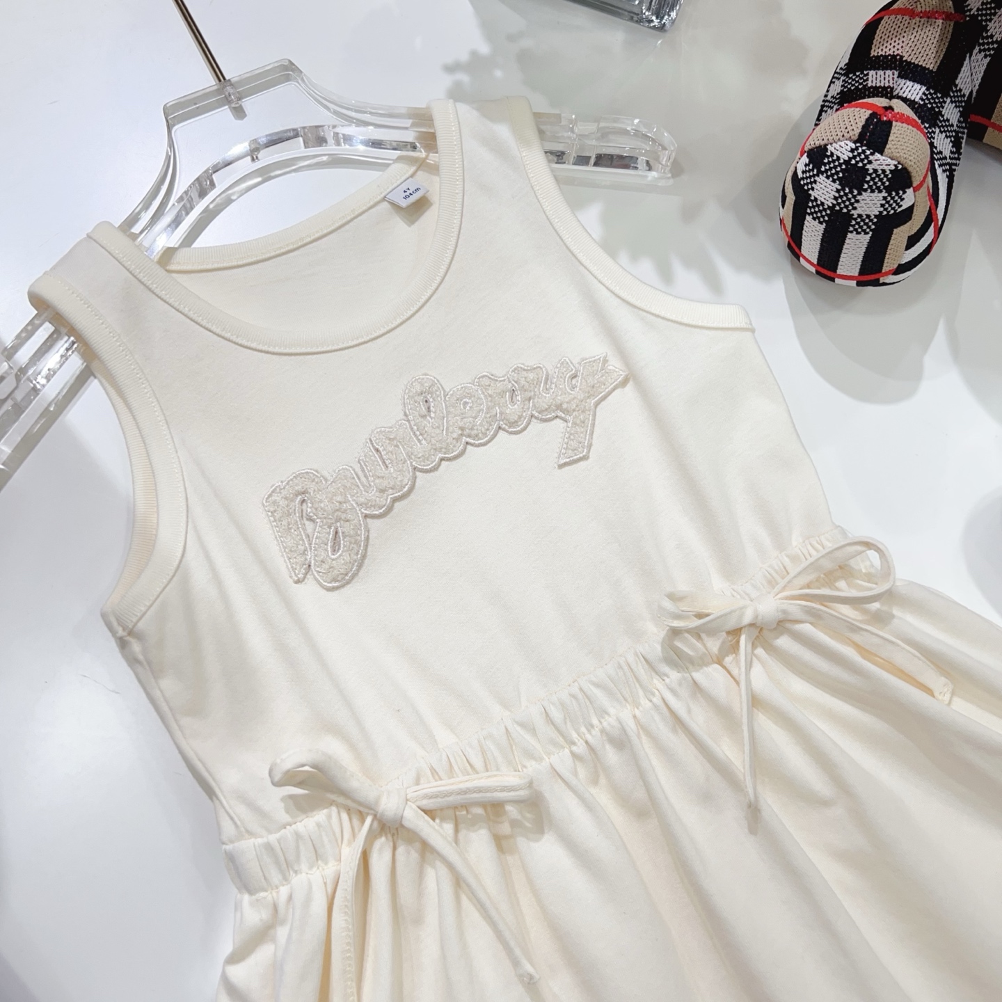 Burberry Kids Ivory Sleeveless Logo Dress With Drawstring Waist (Size 100-150) 3 i1747922579614 9898 0 1