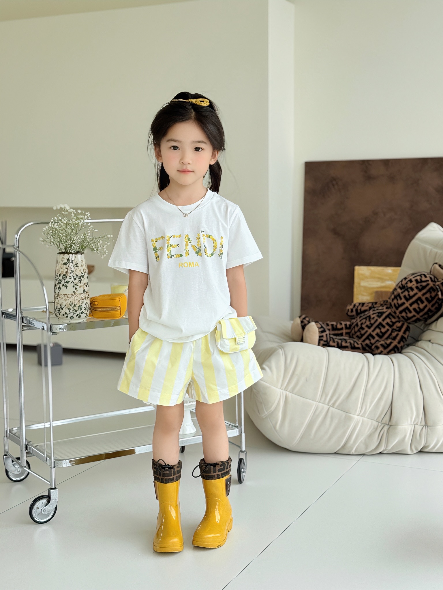 Fendi Kids White Floral Logo Tee and Yellow Striped Skirt Outfit 7 i1749039066992 930 0 5