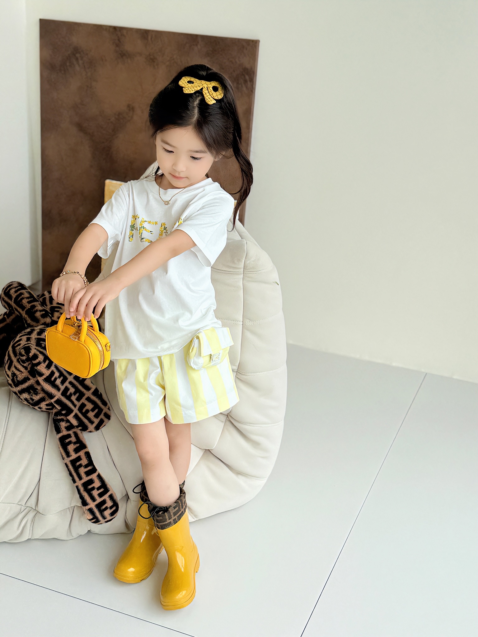 Fendi Kids White Floral Logo Tee and Yellow Striped Skirt Outfit 4 i1749039067779 6219 0 2