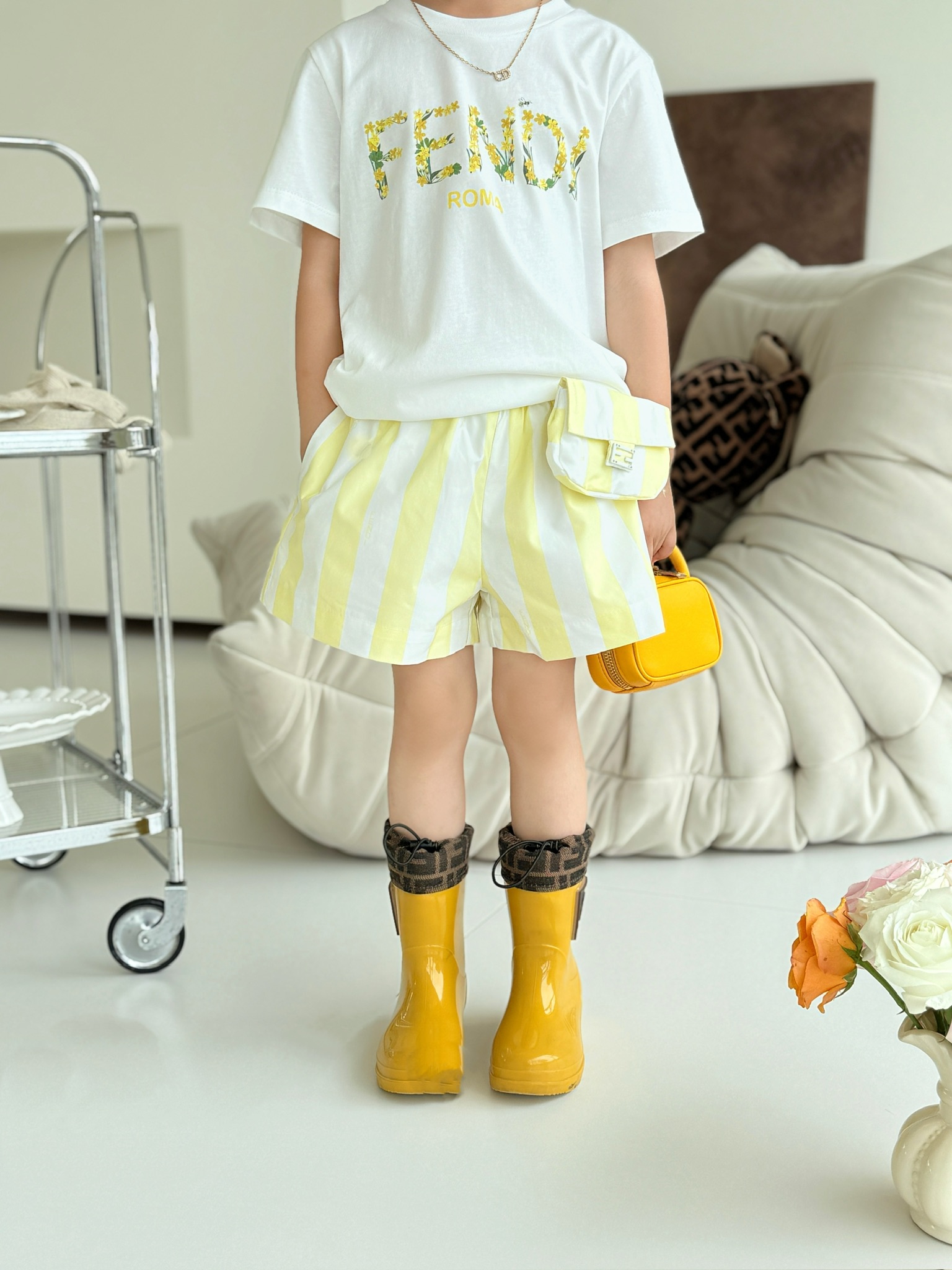 Fendi Kids White Floral Logo Tee and Yellow Striped Skirt Outfit 10 i1749039067783 5790 0 8