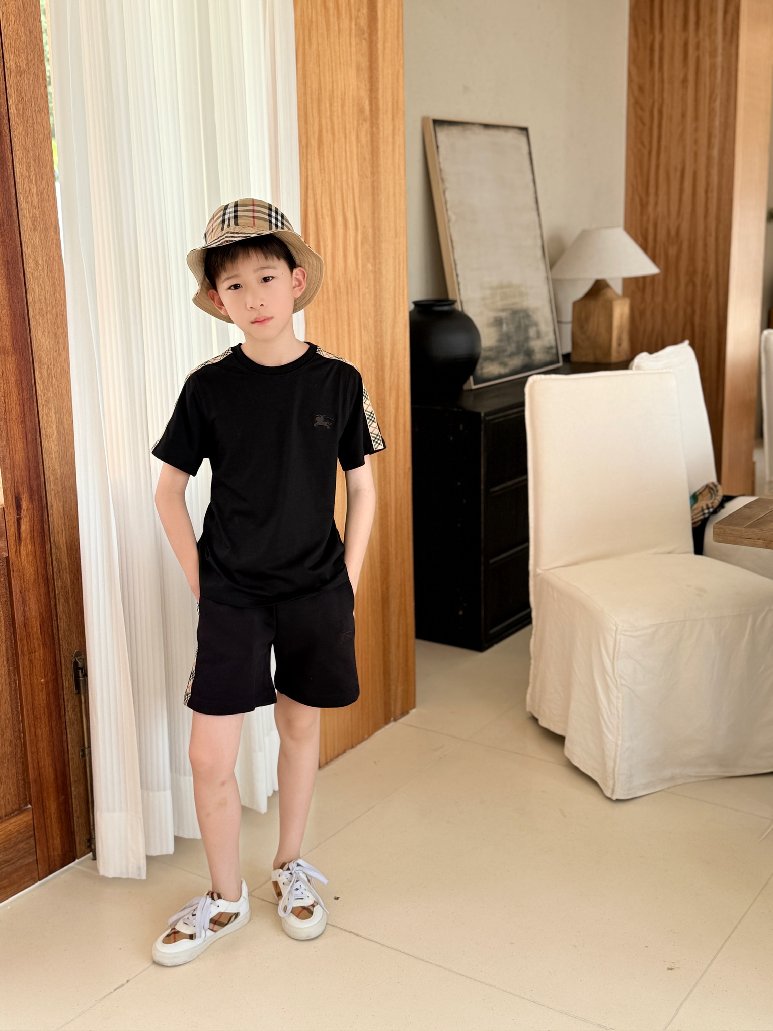 Burberry Kids' Black T-Shirt & Shorts Set with Iconic Check Detail, Sizes 100-150 1 i1751555288312 1326 0 0