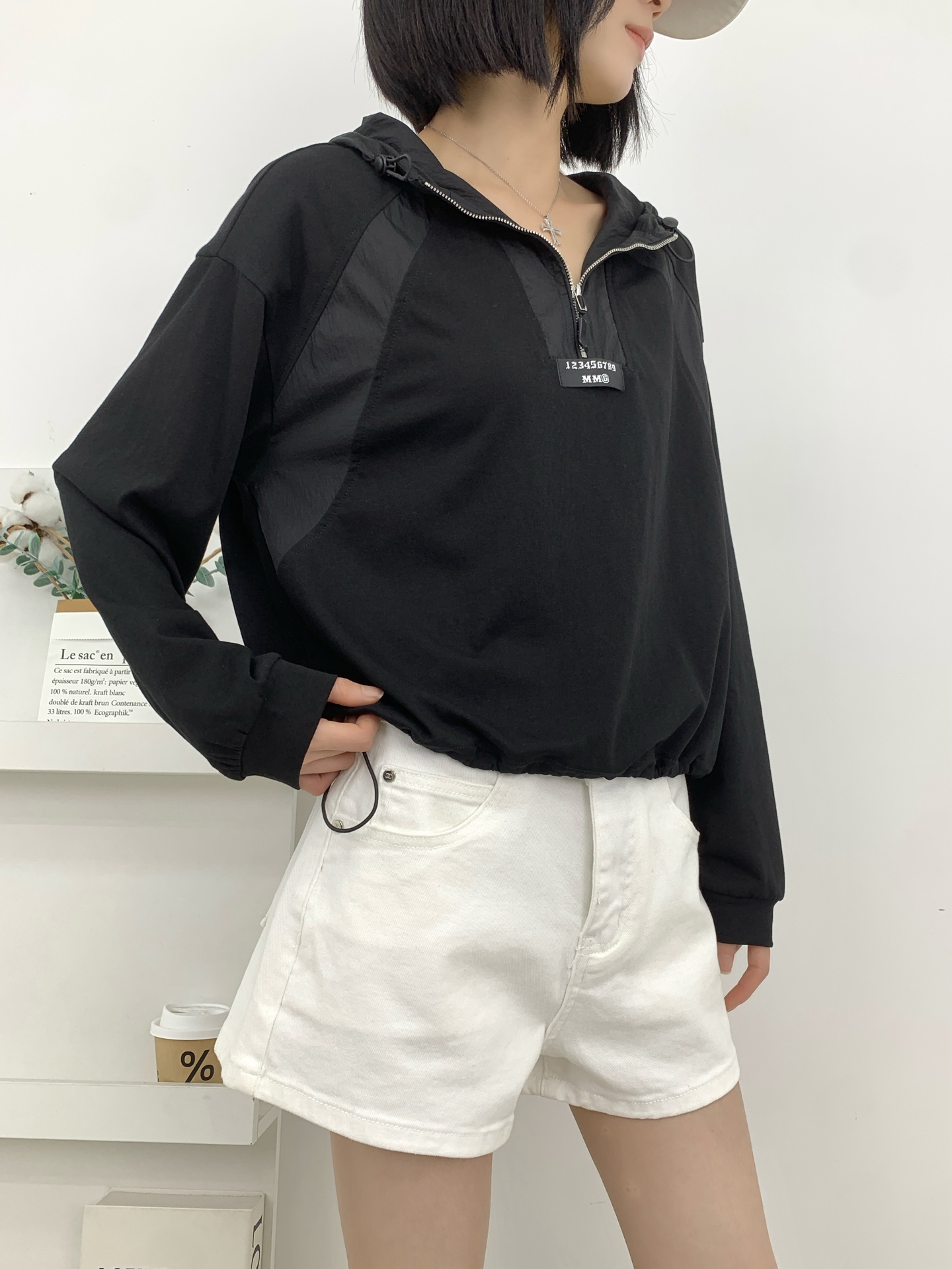 NO:860136,MM6 hooded patchwork zipper sun protection shirt, masion margiela, hats,19860909MM6连帽拼接拉链防晒衫,,masion margiela,hats,,Women's clothing