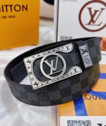 Louis Vuitton AAAA
 Belts Black Grid Brown Openwork Steel Buckle Monogram Eclipse Cowhide Genuine Leather