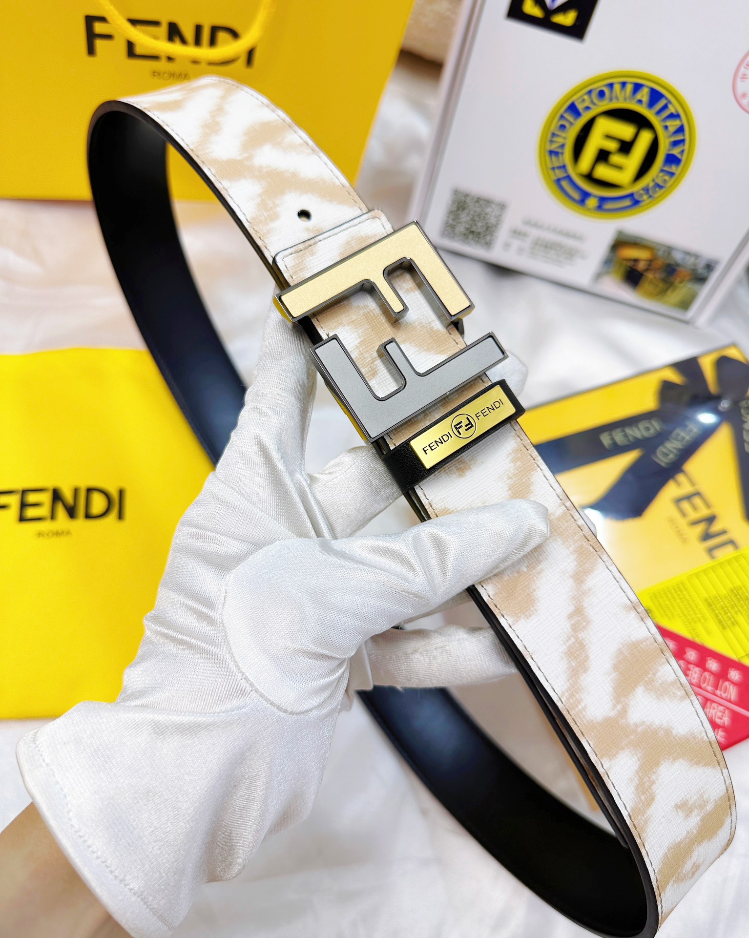 皮带 FENDI.芬迪..复刻. 腰带双层FF砂金双色工艺24K纯钢扣