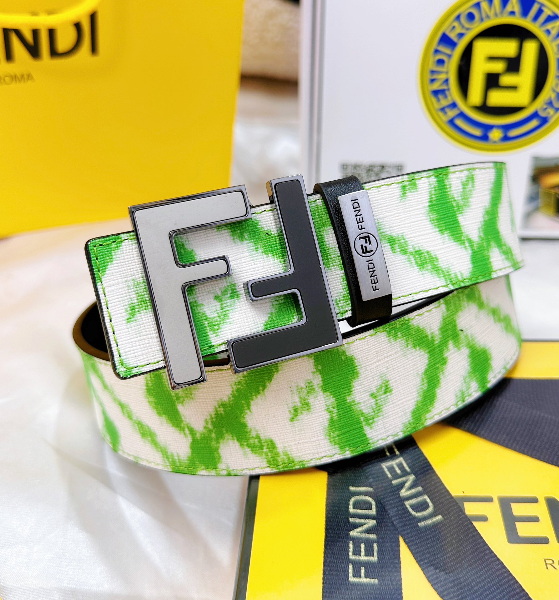 皮带 FENDI.芬迪..复刻. 腰带双层FF砂金双色工艺24K纯钢扣