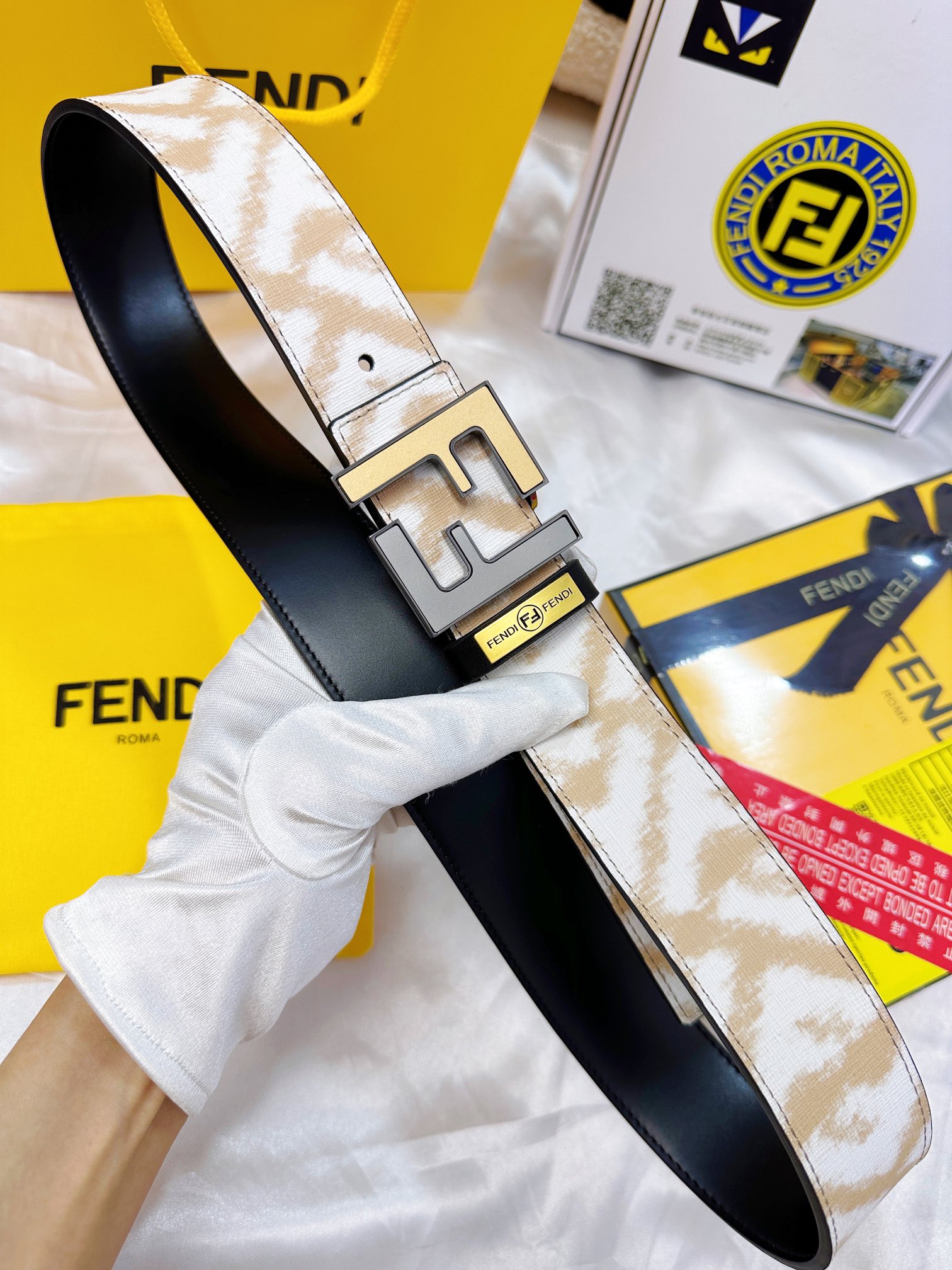 皮带 FENDI.芬迪..复刻. 腰带双层FF砂金双色工艺24K纯钢扣