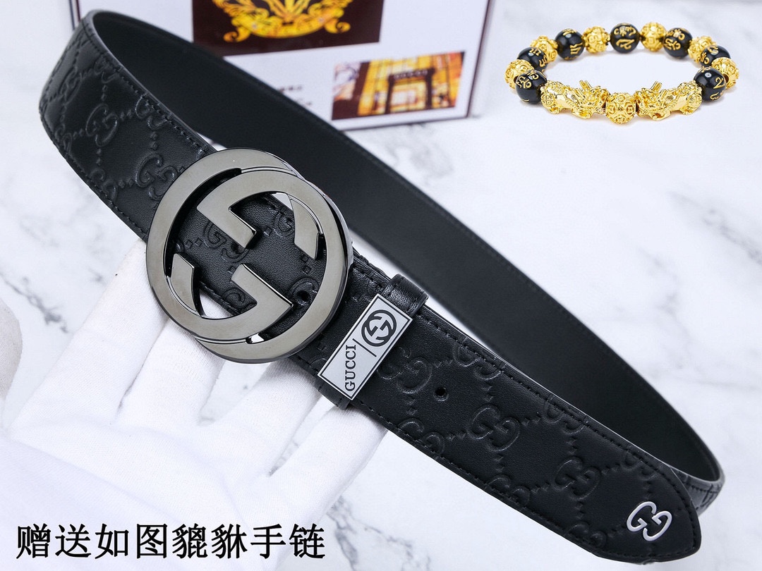 🎁皮带：古奇.Gu...cci✈️原单P130
🎁腰带：🐂百分百头层牛皮，保证真皮。24k纯钢扣🌈双面可用✨专柜同等质量，  送人自用首选✈️
🎁包装： 请认准如图专柜包装，赠送打孔器，银联发票，宽度3.8cm