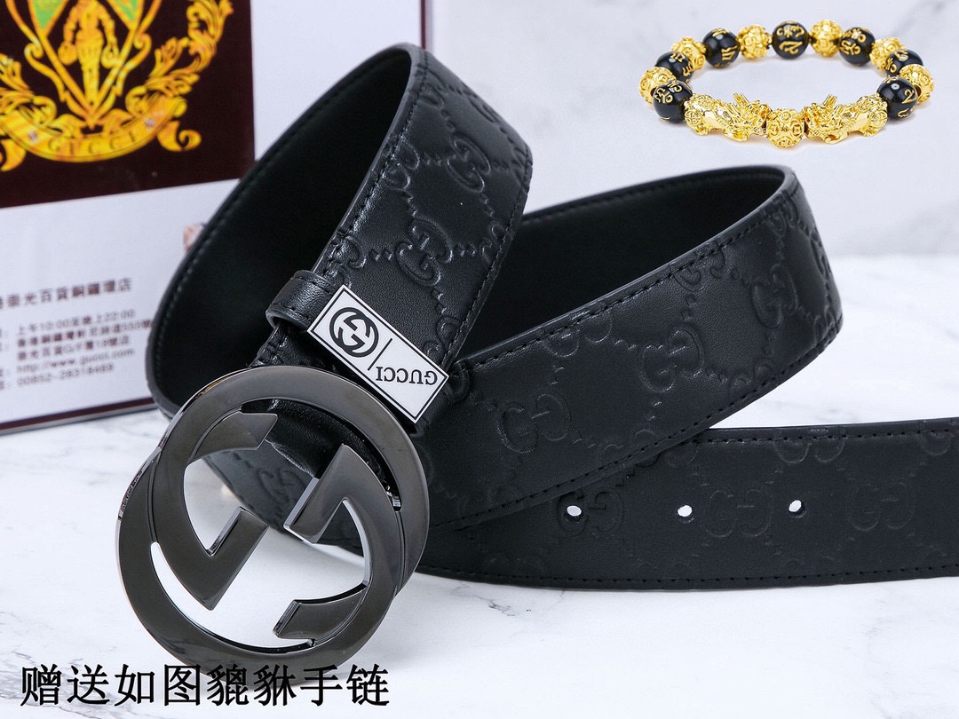 🎁皮带：古奇.Gu...cci✈️原单P130
🎁腰带：🐂百分百头层牛皮，保证真皮。24k纯钢扣🌈双面可用✨专柜同等质量，  送人自用首选✈️
🎁包装： 请认准如图专柜包装，赠送打孔器，银联发票，宽度3.8cm