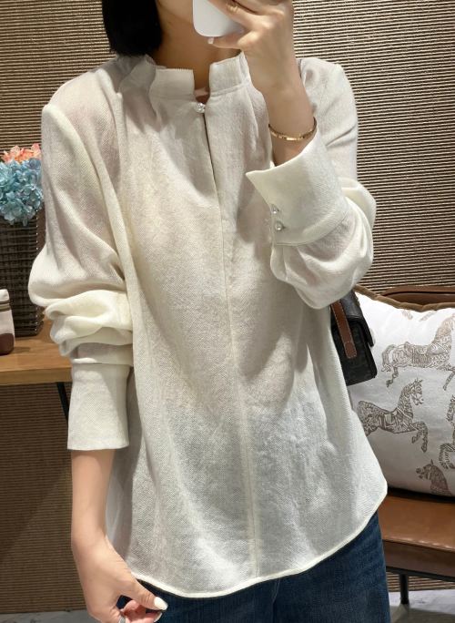 Elegant Women's 100% Wool Long Sleeve Blouse in Almond White Color 1 Elegant Women's 100% Wool Long Sleeve Blouse in Almond White Color