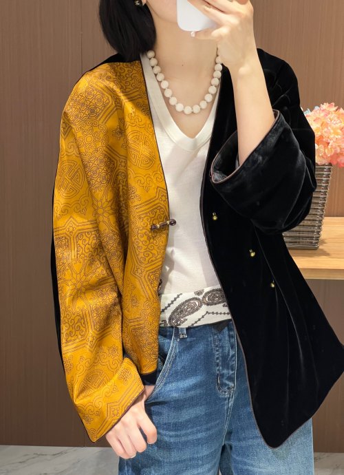 Elegant Color Block Velvet Jacket, Chinese Style Silk Outerwear, S-XXL 1 Elegant Color Block Velvet Jacket, Chinese Style Silk Outerwear, S-XXL
