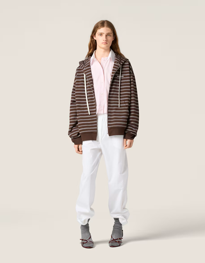 Miu Miu Striped Cotton-Blend Hoodie Brown/White, Unisex, Relaxed Fit 2 a1760406723103 5504