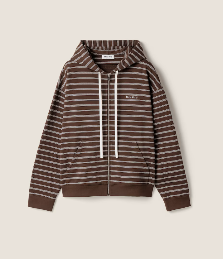 Miu Miu Striped Cotton-Blend Hoodie Brown/White, Unisex, Relaxed Fit 1 a1760406723106 5557