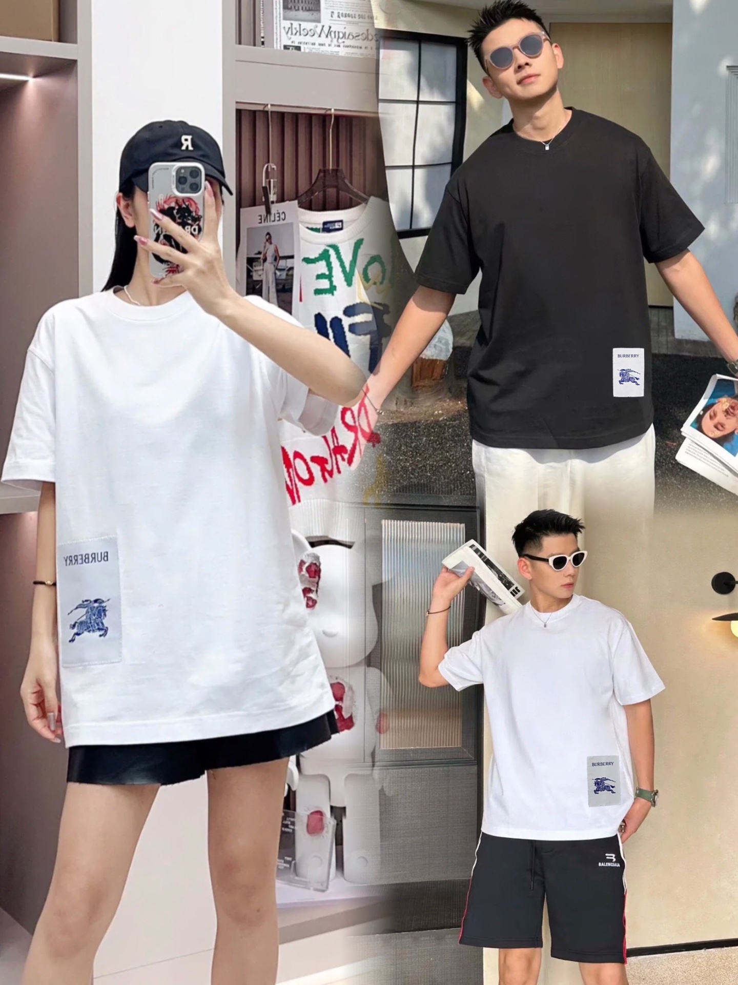 Burberry Kleidung T-Shirt Kaufen Sie die beste hohe Qualität ein
 Schwarz Weiß Stickerei Unisex Frauen Baumwolle Kurzarm