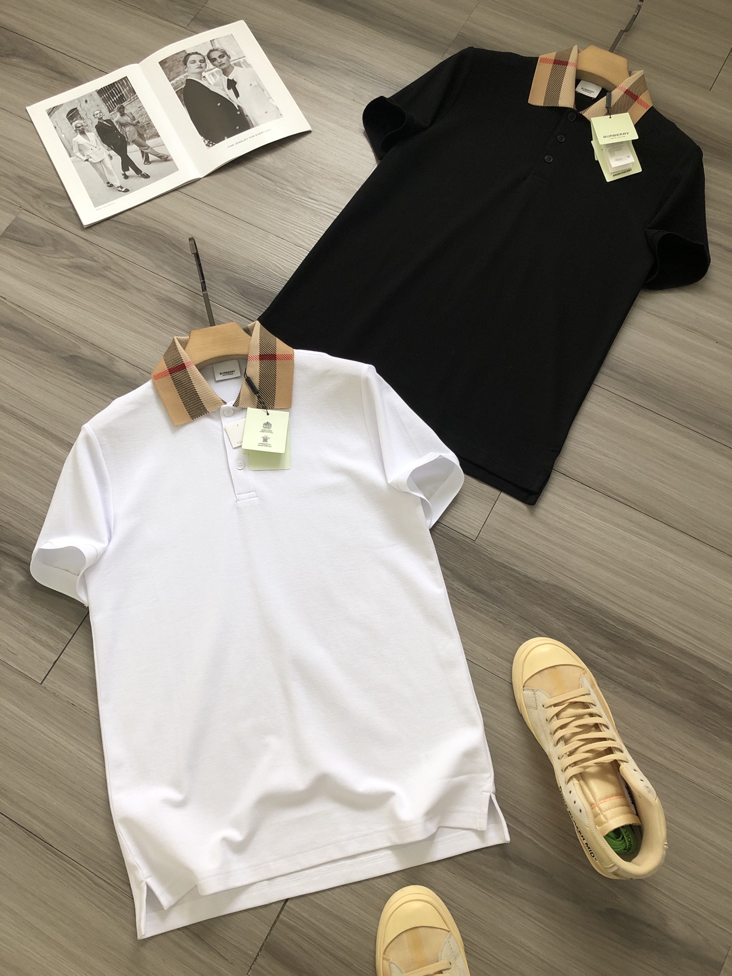 Burberry Kleding Polo Zwart Wit Unisex Vrouwen Katoen Casual