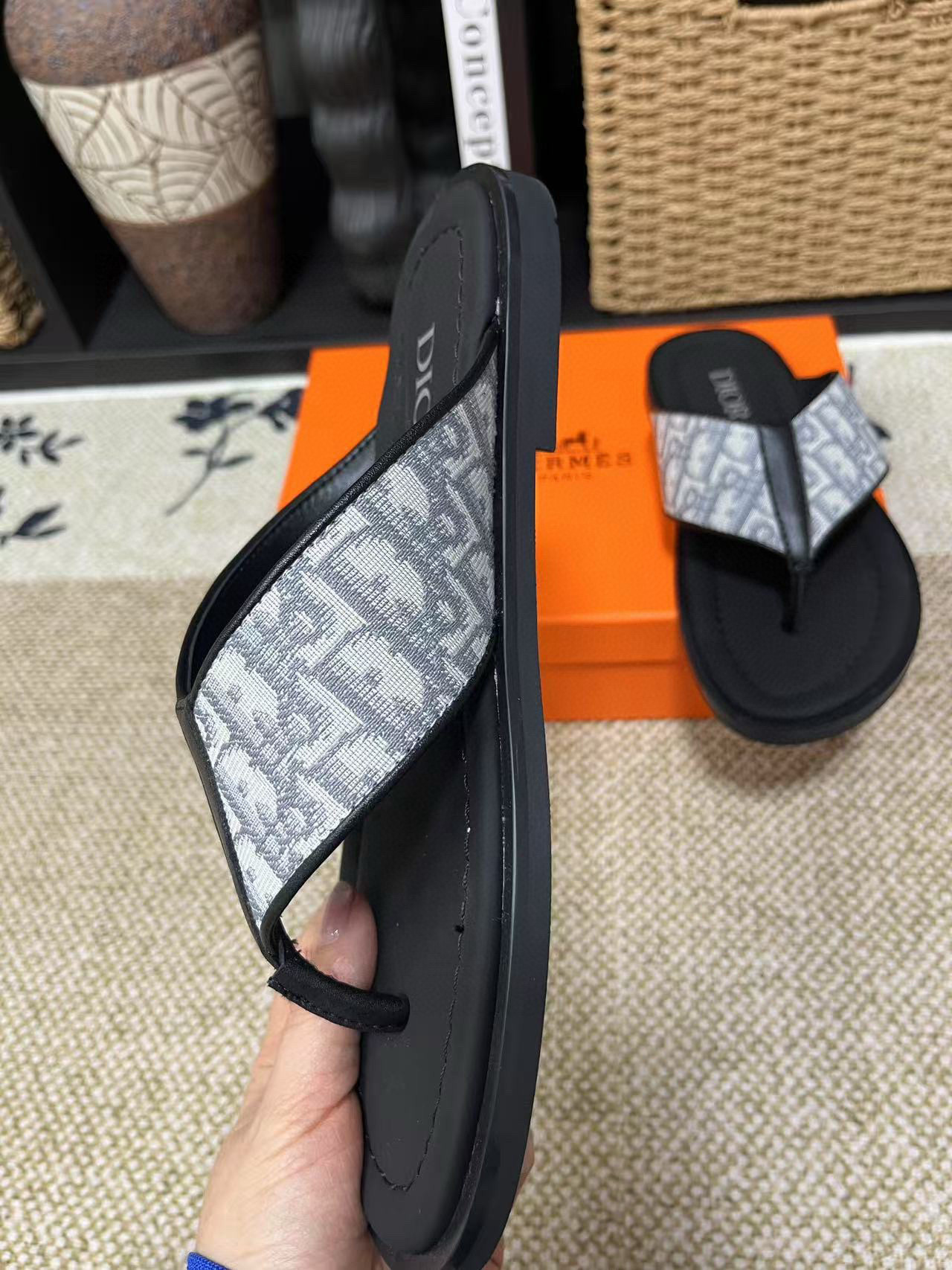 Dior Aqua CD Diamond Pattern Canvas Sandals - Elegant and Casual 6 i1752174266080 9050 0 4